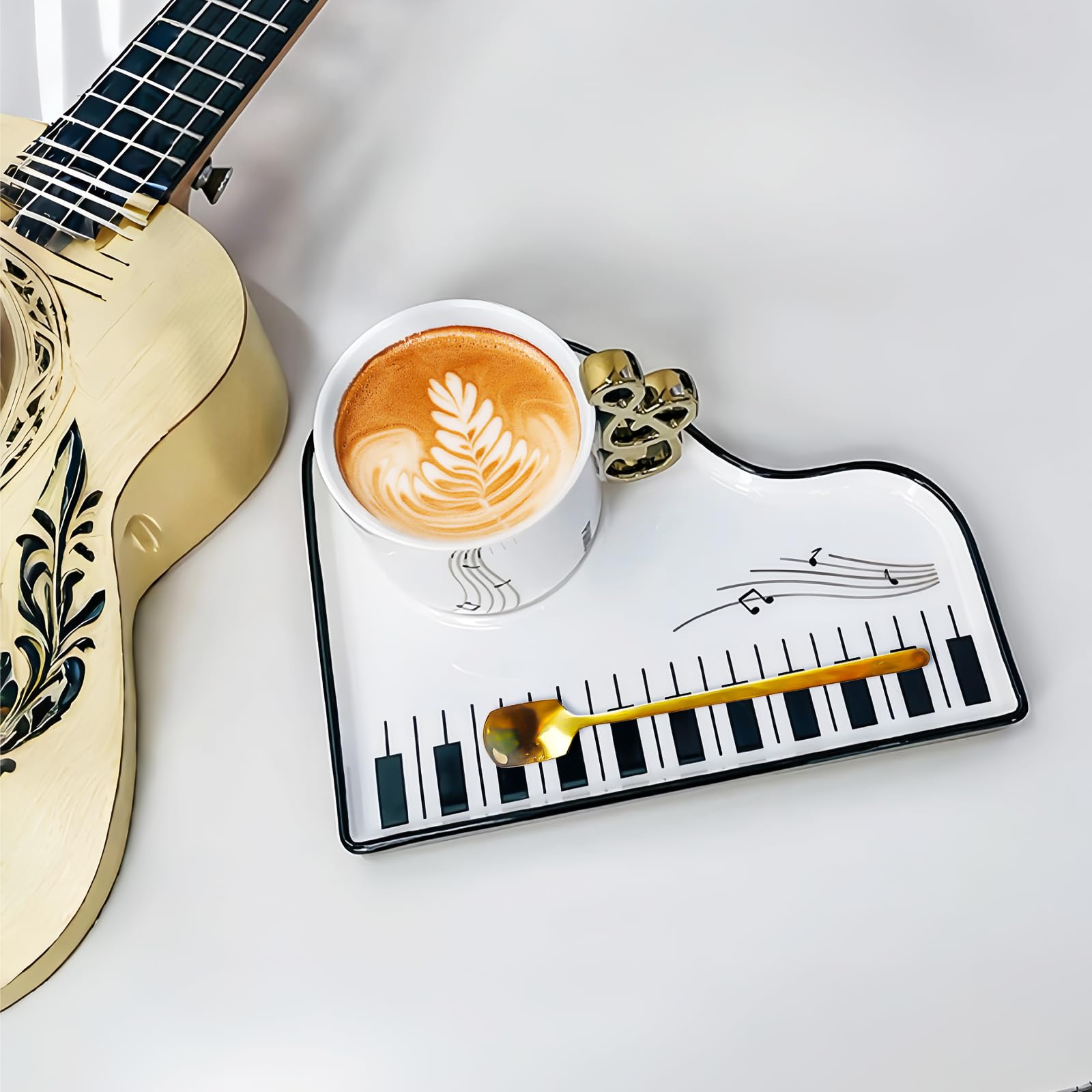 Musical Note Tazza da caffè in ceramica con piattino e cucchiaio: 200 ml per pianoforte creativo, tazza da caffè con nota musicale, tazza da tè stampata, tazza da caffè per amore della musica, regalo