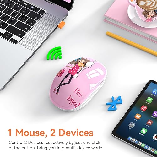 Miniatura 10 de FMOUSE Fox - Ratón inalámbrico lindo, mini ratones silenciosos con Bluetooth de modo dual para laptop, iPad, Comupter, tableta con receptor USB
