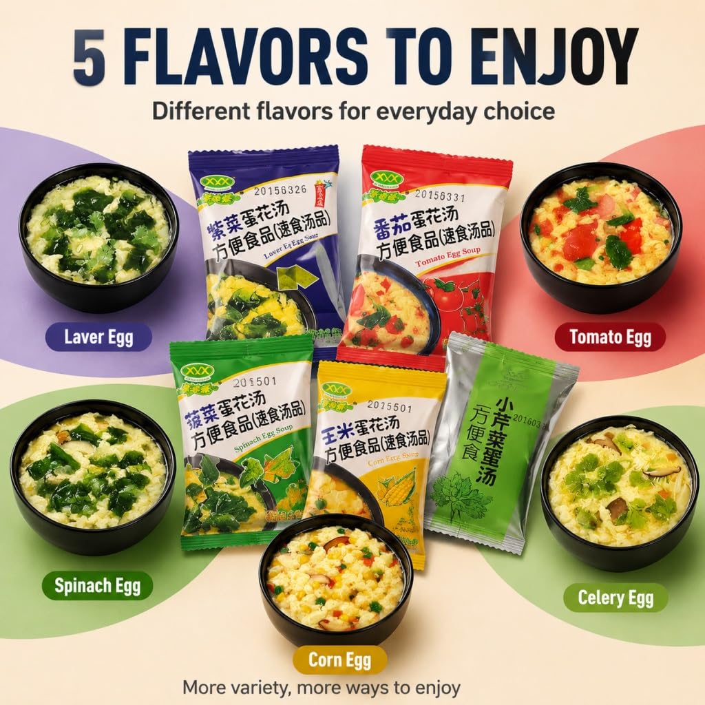 Paquete De 8gx50 Mezcla Sopa Instantánea, 5 Sabores, Verduras Liofilizada, Preparación Fácil For Llevar