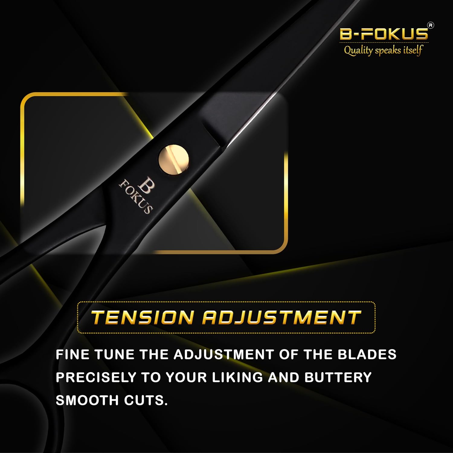 B-FOKUS 6.5” Professional Hair Cutting Scissors, High Carbon Steel Stainless Steel Black Hair Scissors, Hair Shears with Travel Pouch in Box, Barber Shears for Men, Women and Kids