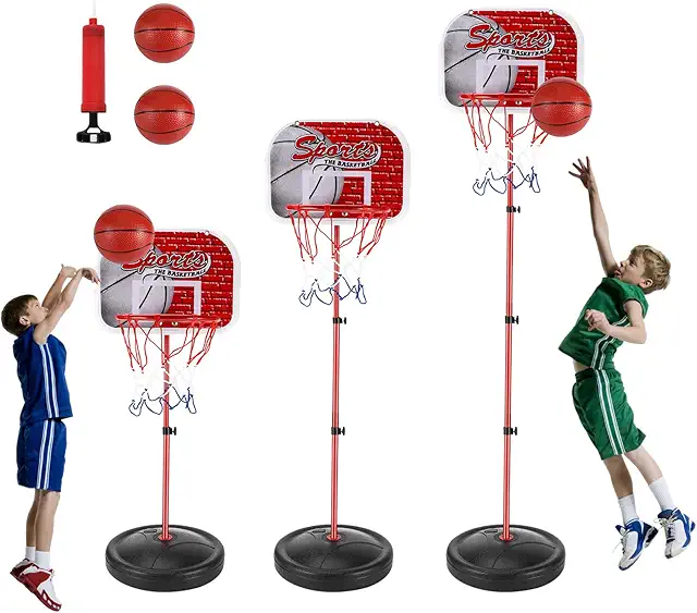 Canasta Baloncesto Infantil Regulable con 2 Pelotas y Bomba para Niños 3-8 Años