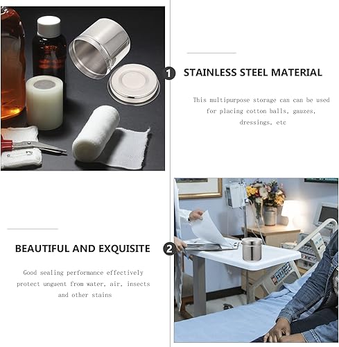 Miniatura 6 de EXCEART Tarro de ungüento de acero inoxidable Recipiente de bolas de algodón médico Tarro Esponja de algodón Contenedor de gasa hisopos de algodón
