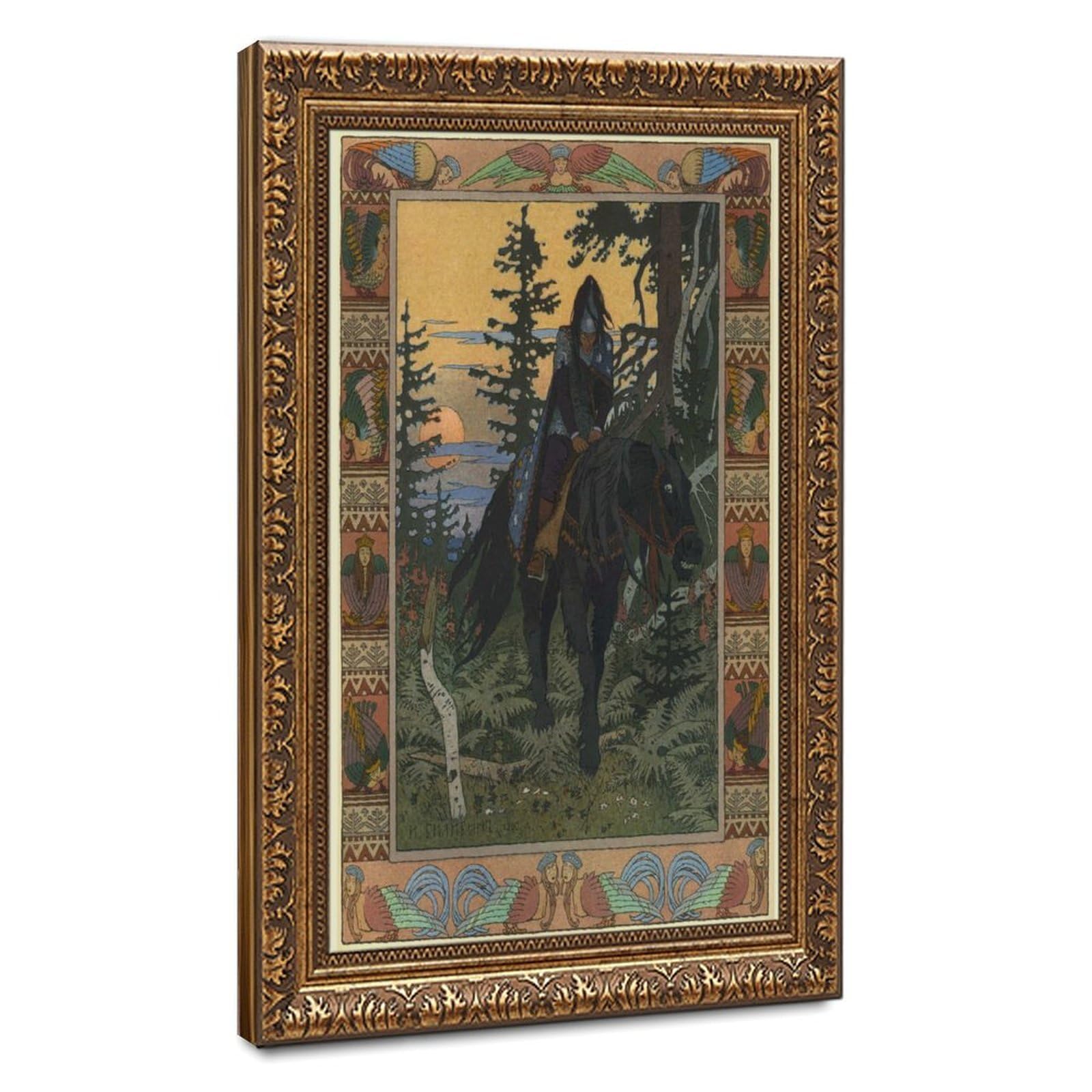 WCYB Black Horseman - Ivan Bilibin Posters Prints Canvas Deco Paintings Wall Art Hangable Frame 12" L X 18" W