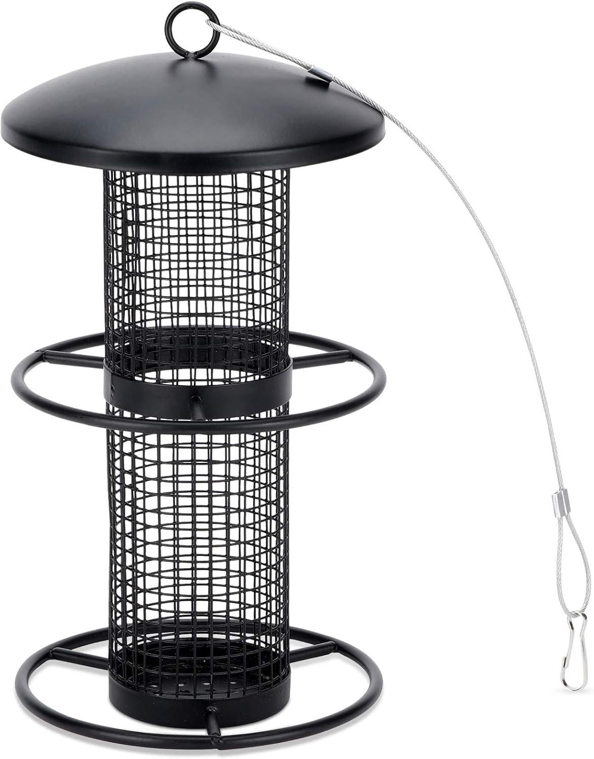 Hanging Bird Feeder for Outside, Squirrel Proof Wild Bird Feeder with 2 Metal Rings, Tube Bird Seed Feeders and Outdoor Garden Yard Tree Decoration for Bird Watchers, Black,S