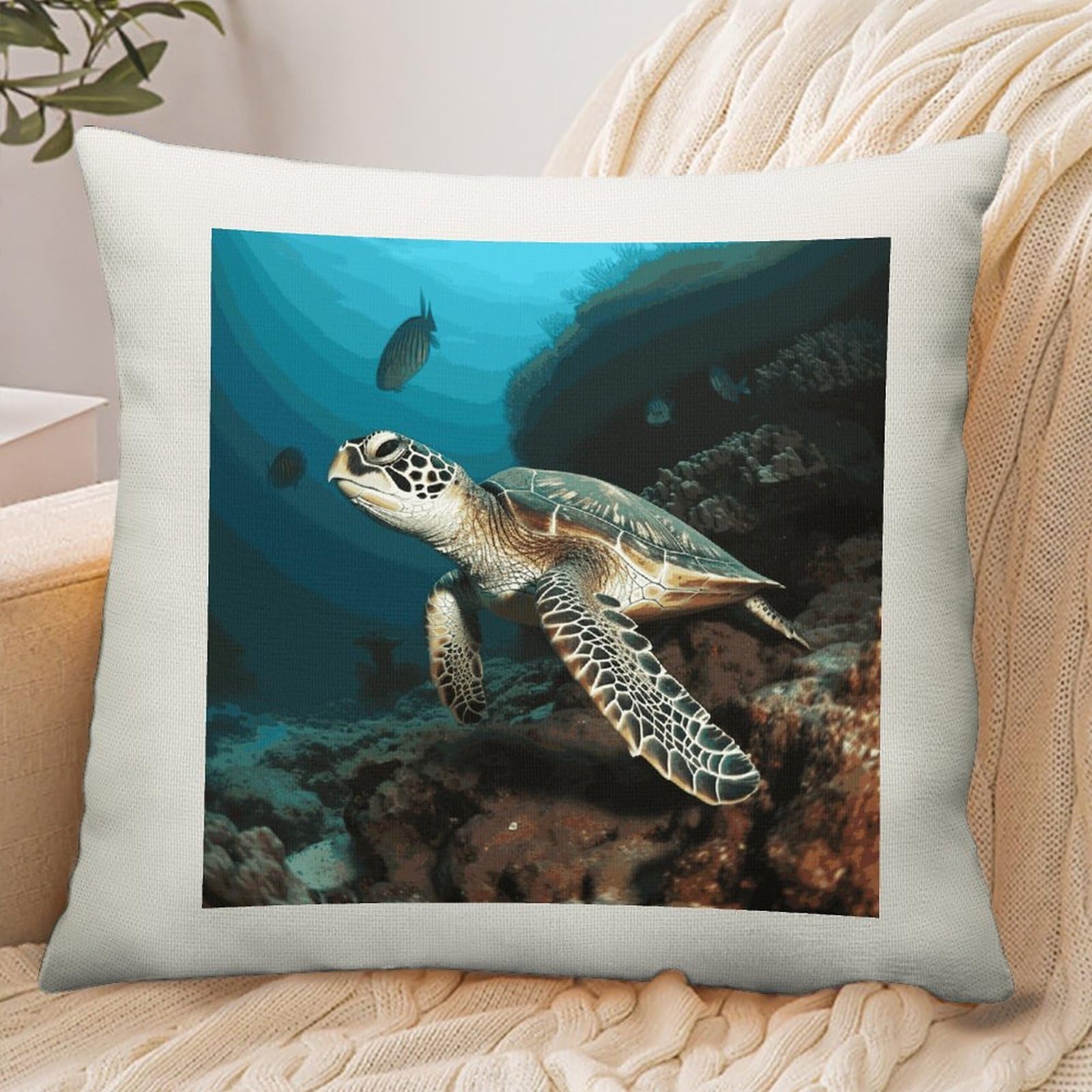 Adfgyerh Style Sea Turtle(1) Pillow Cover Breathable,Pillowcases Boho Decorative Envelope Closure,Throw Pillow Covers For Beach,Patio,Balcony,Couch Living Room 18 * 18In