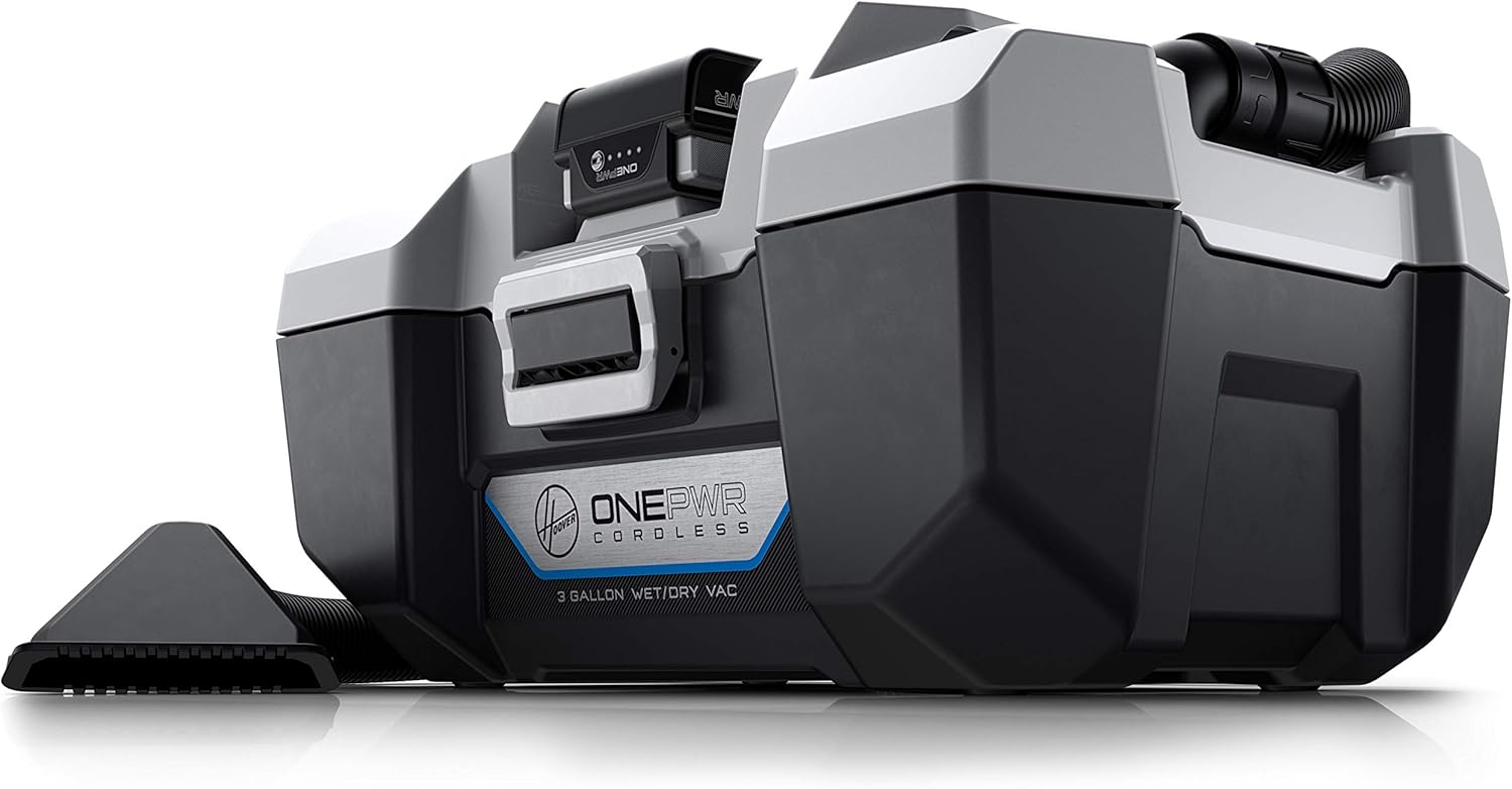 Hoover Utility ONEPWR 3 Gallon Wet Dry Cordless Vacuum Cleaner, Portable, Heavy Duty Vacuum for Garage, Home, Workshop or Vehicle, Compact Design with Nozzle and Crevice Tool, Wet/Dry Shop Vac