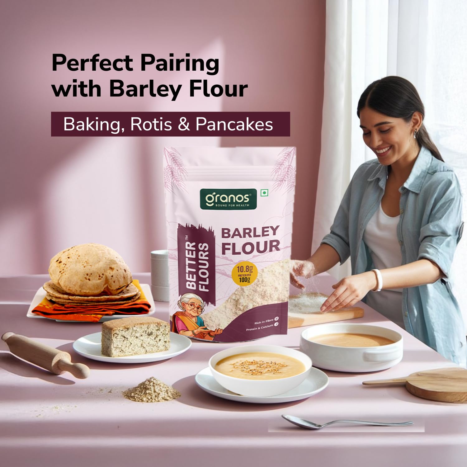 Granos Barley Flour 900g, Jau Atta Pouch, High in Protein & Fibre, No Maida, Helps in Weight Loss & for Diabetic, No Artificial Preservative & Chemical Free, 100% Whole Grain (Pack of 1) - Image 3 thumbnail