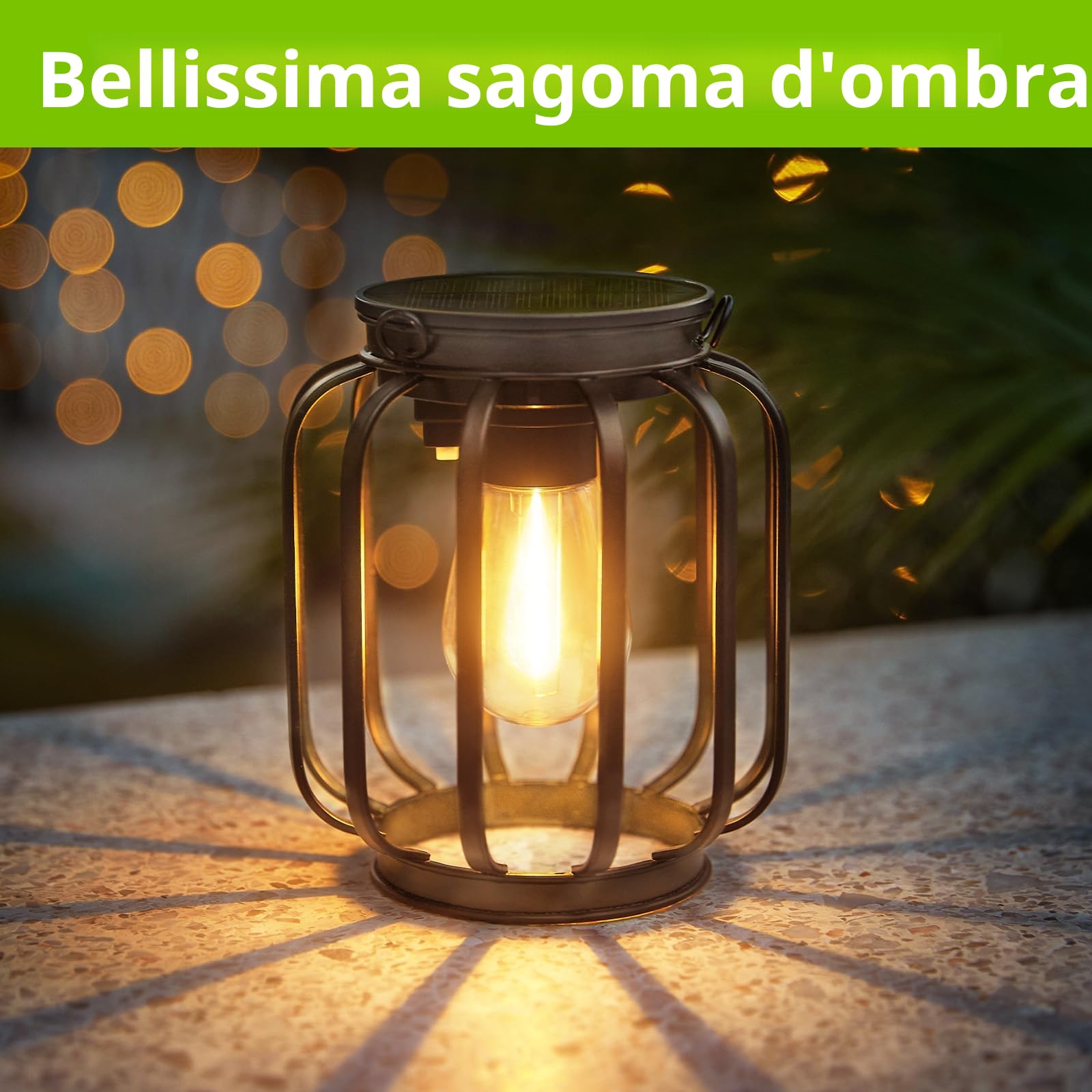 BUCASA Lanterne solari da giardino all'aperto, con catena e gancio, in metallo impermeabile, per vialetto