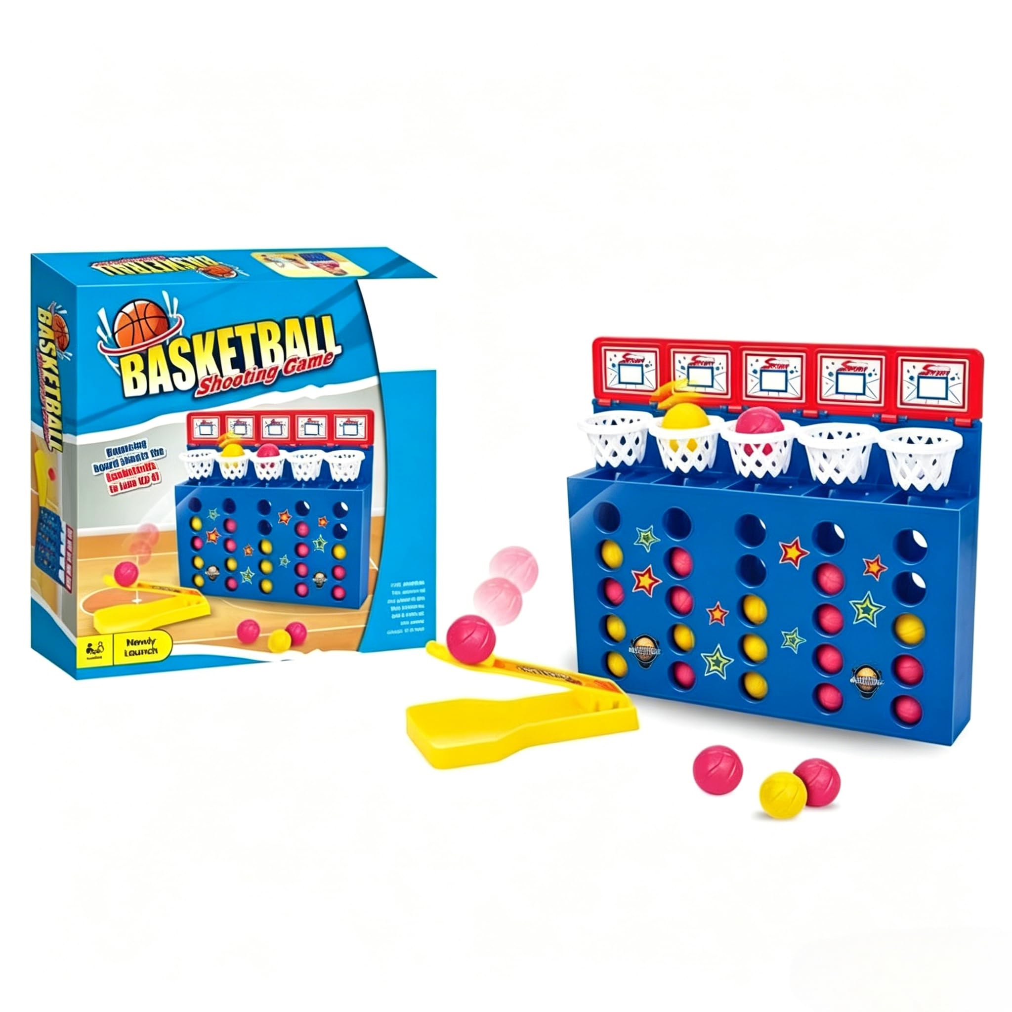 Falafoty Tabletop Basketball Game Set, Finger Basketball Shooting Game, Bounce Ball Family Board Game Interactive Connect Ball Game Portable Linking 4 Shots Game Educational Toy for Travel Outdoor