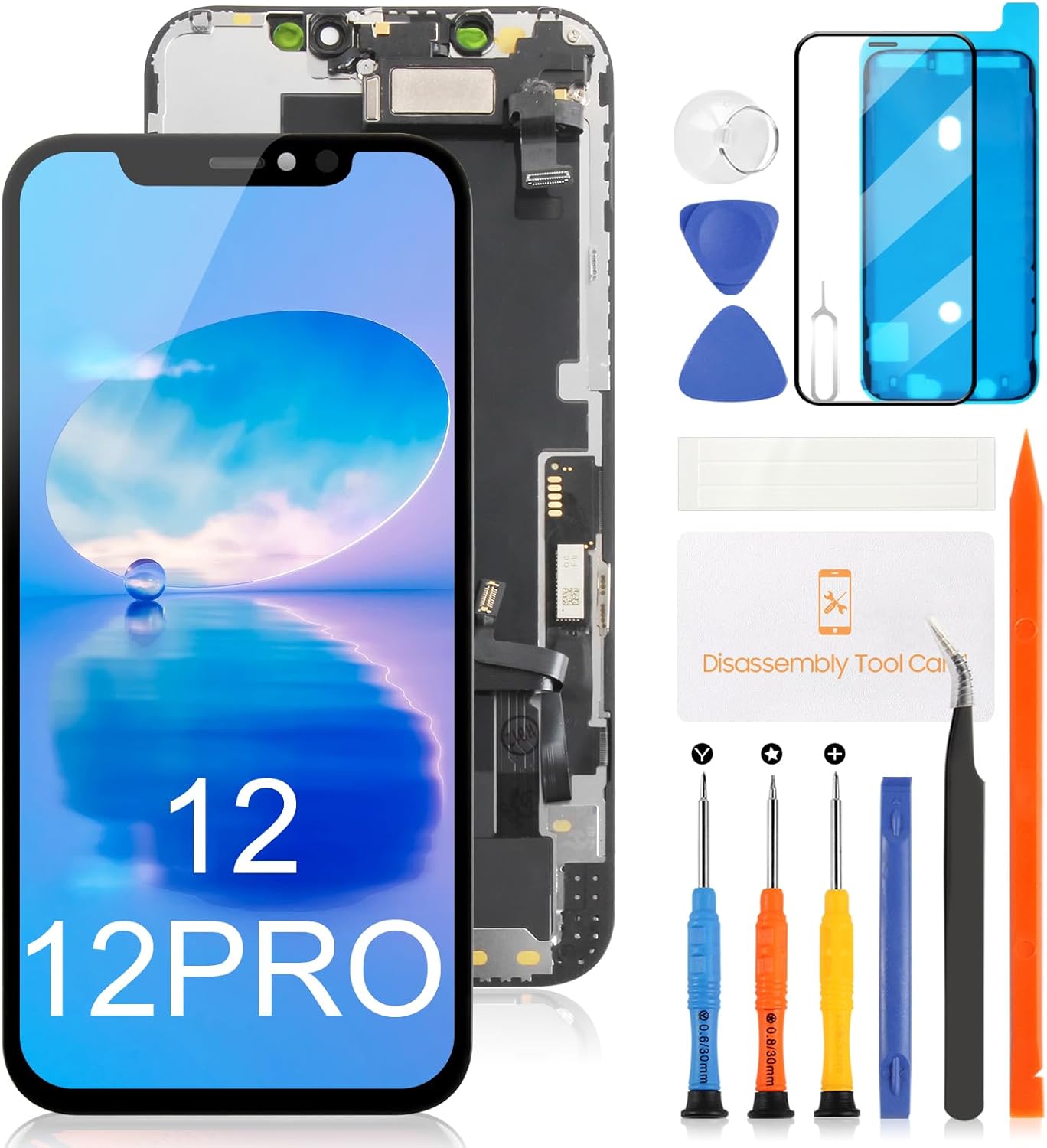 OLED for iPhone 12/12 Pro LCD Screen With Ear Speaker & Proximity Sensor Cable [OLED,NOT LCD] 6.1" Replacement LCD Display Touch Digitizer Screen Assembly A2403 A2172 A2402 A2404 with Tools