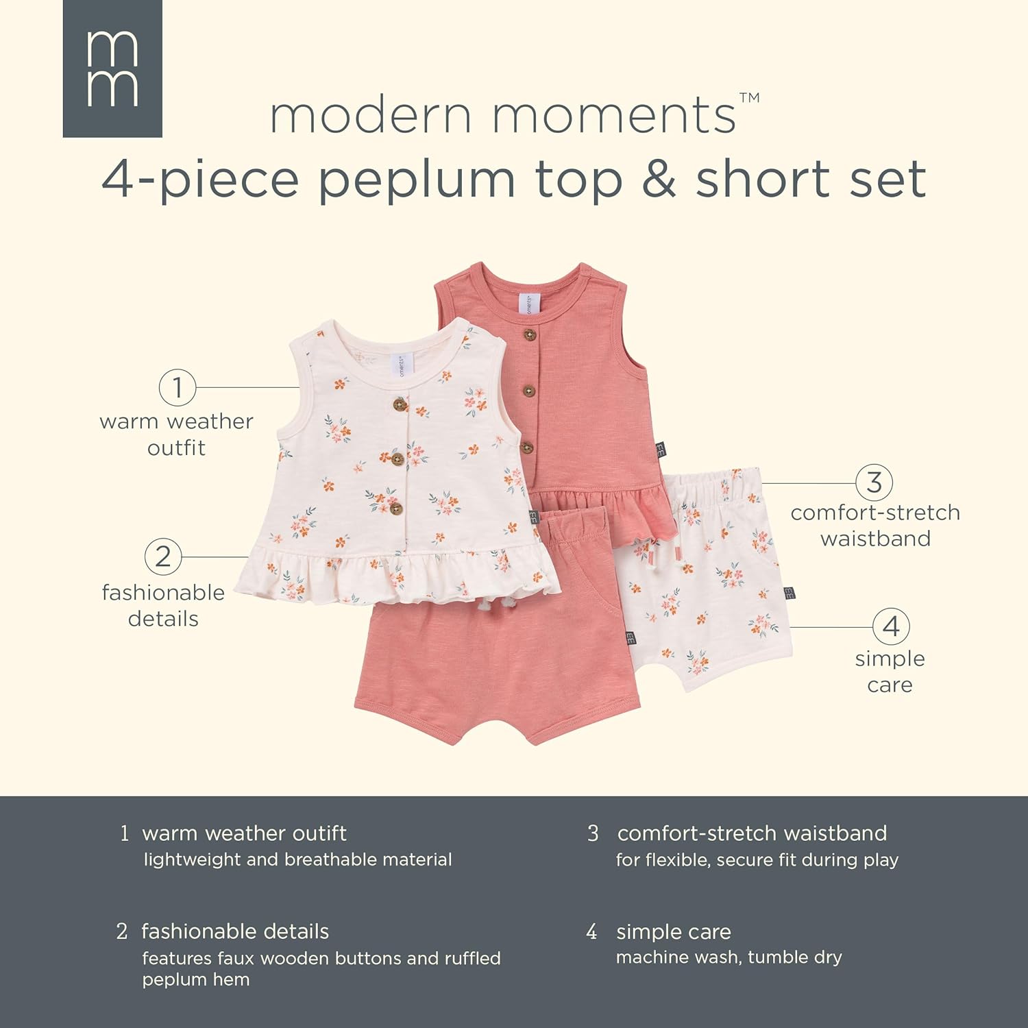 Modern Moments by Gerber baby-girls 4-pack Peplum Top & Short Set - Image 7