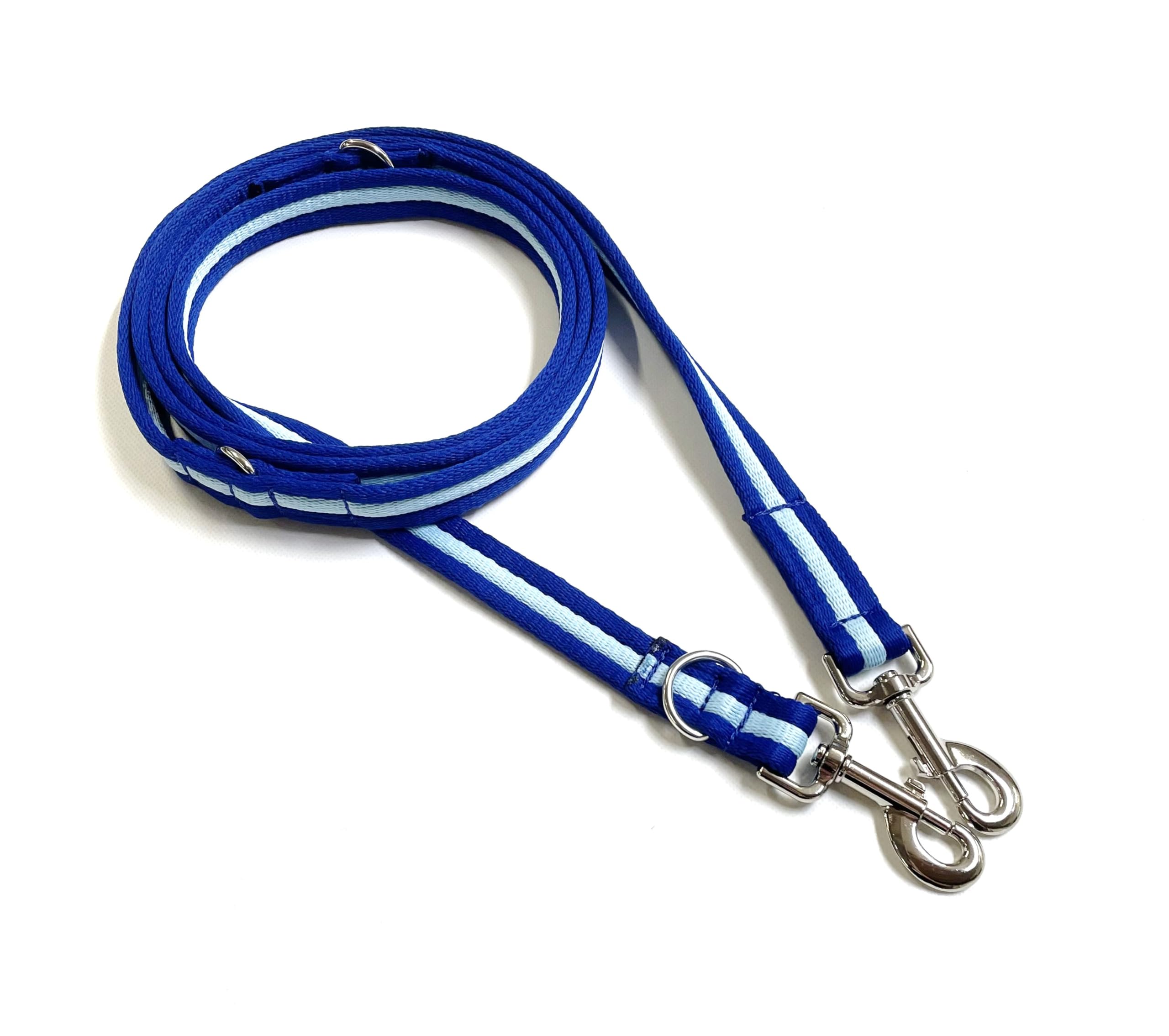 Double Ended Dog Training Lead Police Style Adjustable Leash 5ft (1.5 Metres) Multi-Functional In Air Webbing (Royal Blue/Sky Blue, 20mm Air Webbing) — image 1