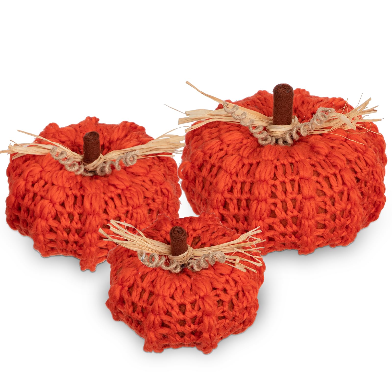 Citrouilles Artificielles En Jonc De Mer Et Rotin - Lot De 3 Pour Décoration D'automne - Orange, Rouge, Crème - 9.4 Cm