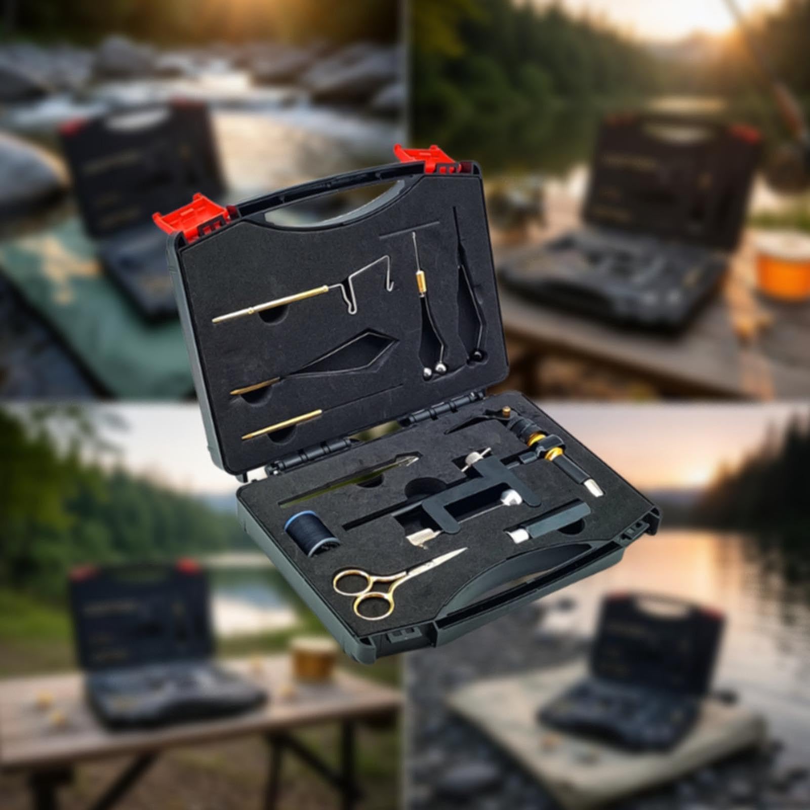 Fliegenbinden Set Werkzeug Flyfishing Bindematerialien Angelgeräte Zubehör mit Metallverarbeitung Und Aufbewahrungsbox für Erwachsene für Ausflüge