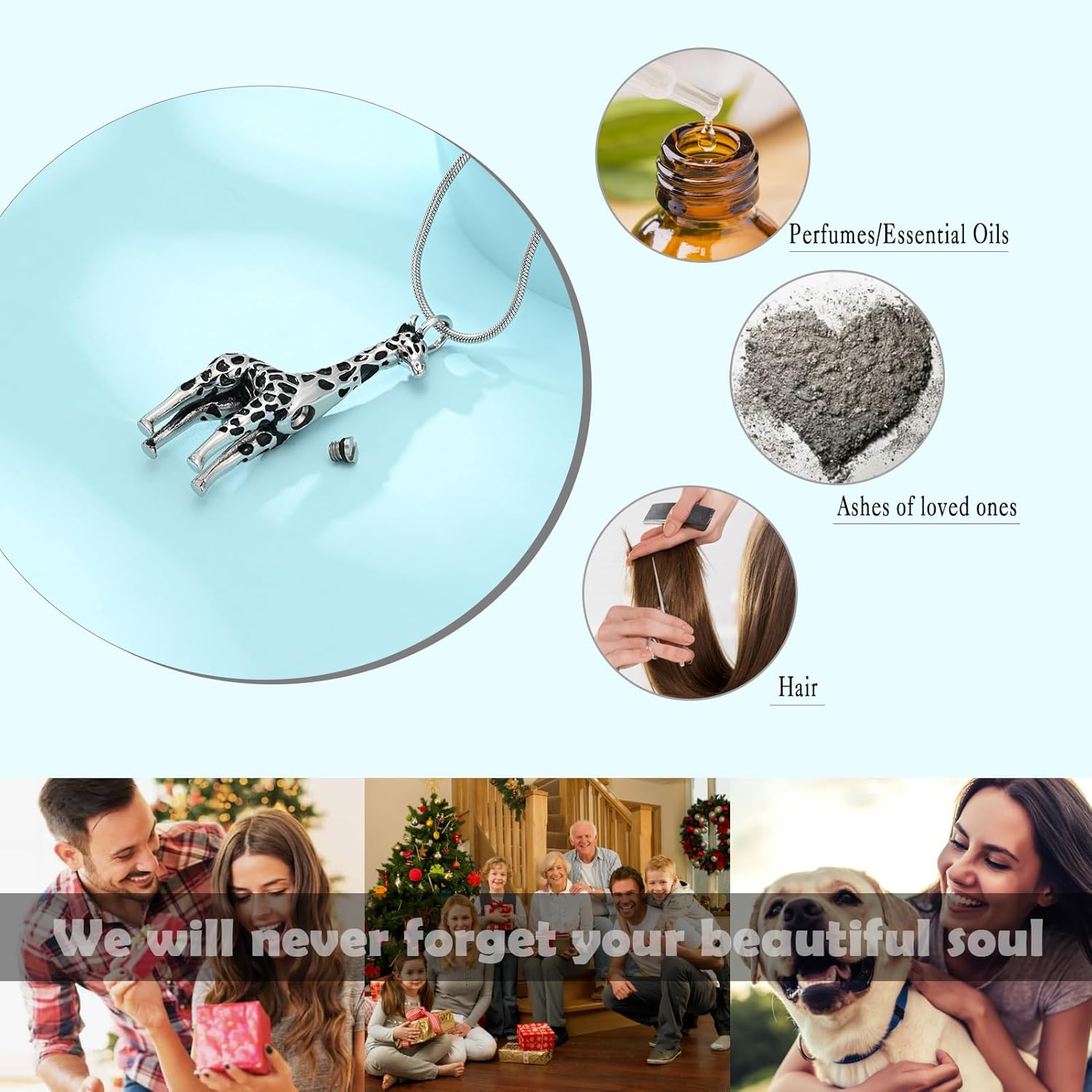 Hearbeingt Giraffe Urn Necklace for Ashes Cremation Jewelry Stainless Steel Memorial Necklace Ash Holder for Human Pets Keepsake Jewelry for Loved Ones with Fill Tool - Image 6