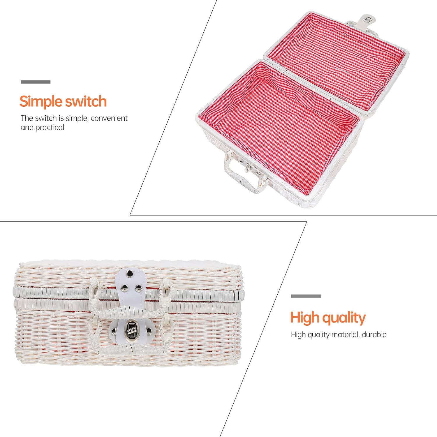 White Handwoven Case Simulated Rattan Storage Box with Polyester Lining, Plastic Retro Storage Basket to Protect Contents and Keep Your Home Tidy and Organized Random Color