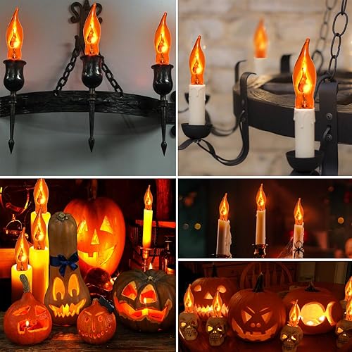 Miniatura 6 de 12 bombillas de llama parpadeante de Halloween, en forma de llama naranja, bombilla de llama parpadeante E12bombillas naranja C18, para luces de