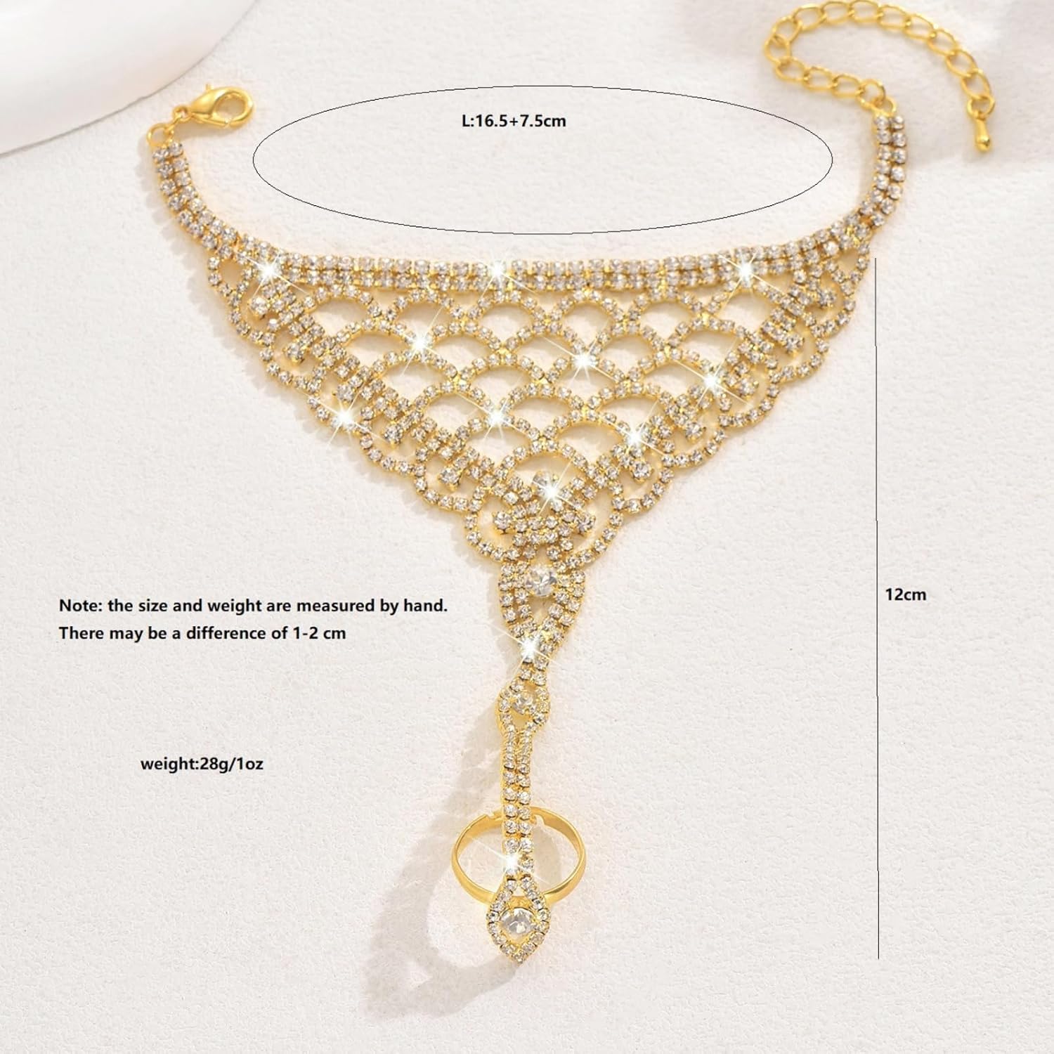 Rhinestone Bride Ring Bracelet for Women Vintage Gold Silver Hand Chain Finger Ring Layered Rheinstone Crystal Hand Chain Rings Bracelet Sparkling Long Tassel Bracelet Wedding Birthday Anniversary Party Dance Banquet Dress Jewelry for Her - Image 6