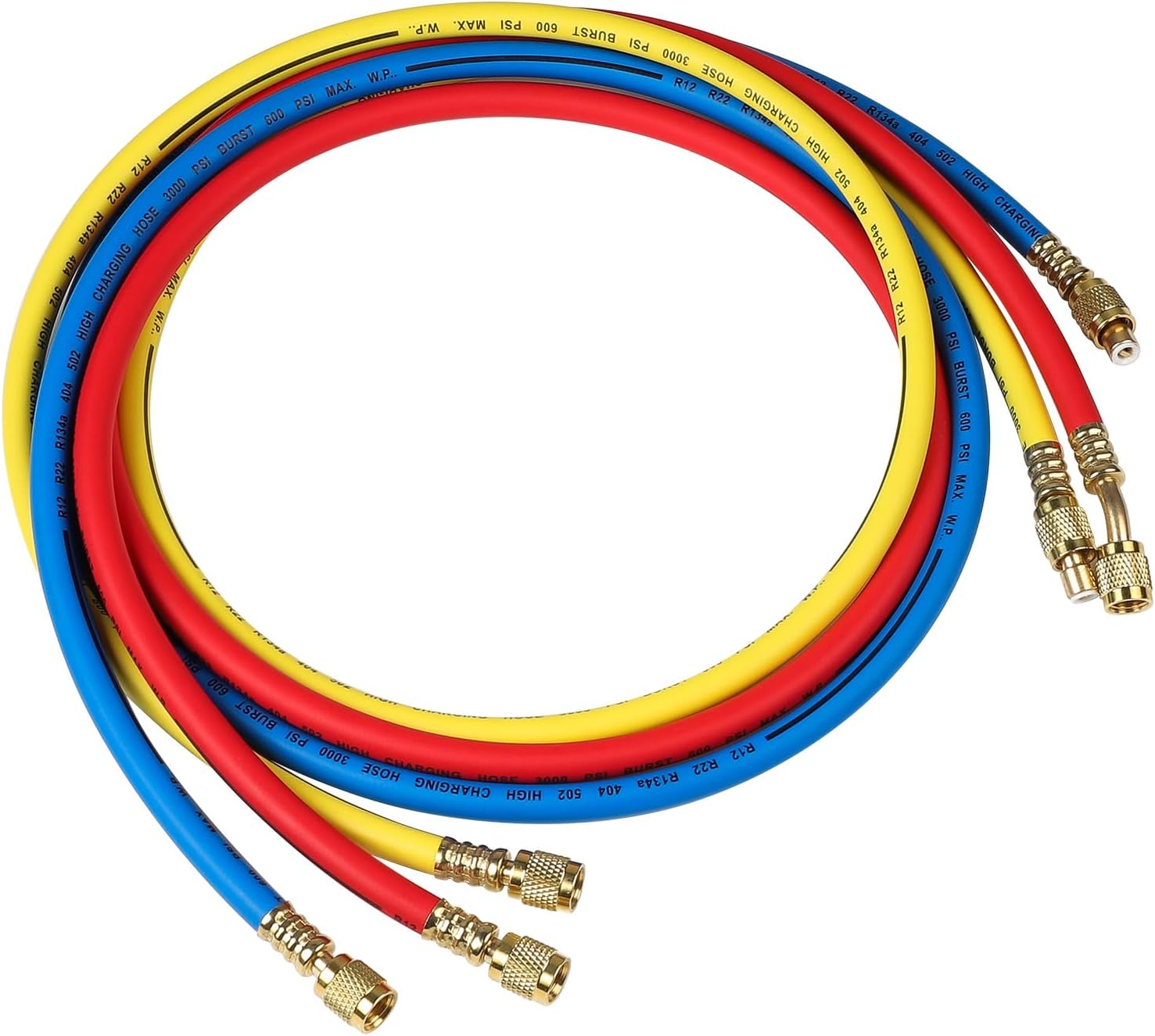 SWAWIS 3 Stück 1,5m Füllschlauch für Klimaanlage, 1/4'' SAE Kältemittelschlauch für R134a R12 R502, 600PSI, 3 Farben Kfz-Klimaanlagen Fluoridierung Ladeschlauch zum Nachfüllen von Kühlmittel