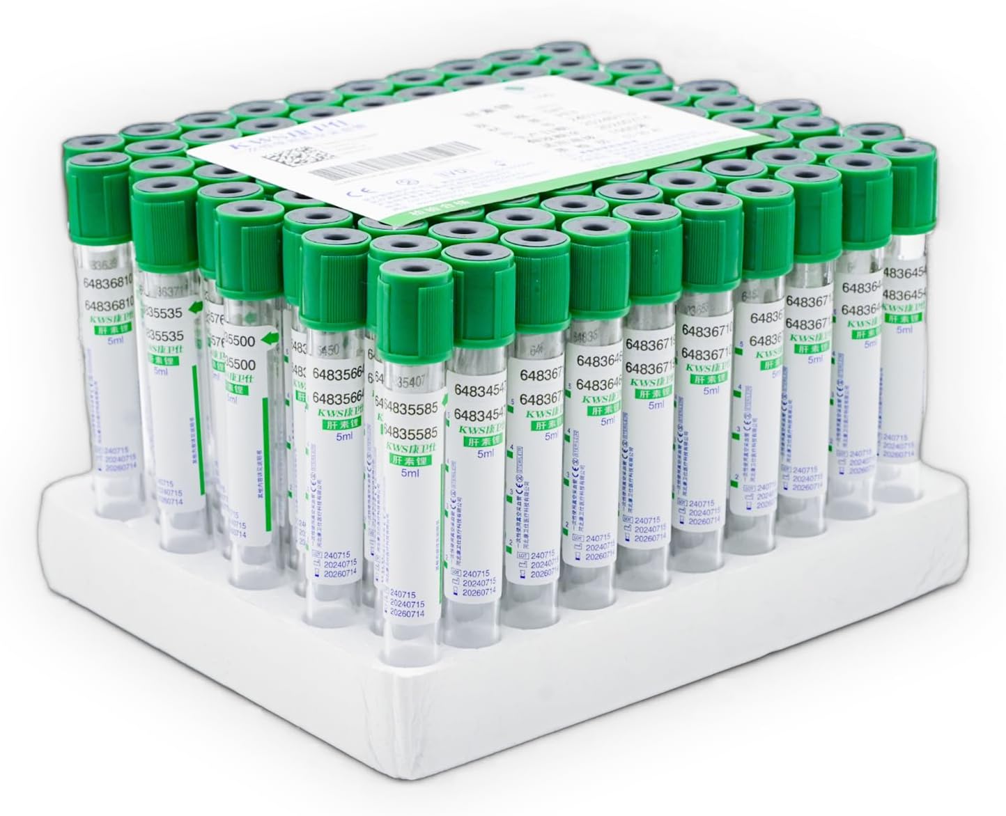 Vacutainer Blood Collection Tubes can be Used in Scientific Research Laboratories and The Field of pet Medical Treatment. There are 100 Tubes in Each Box. (Green Lithium heparin, 5ml)