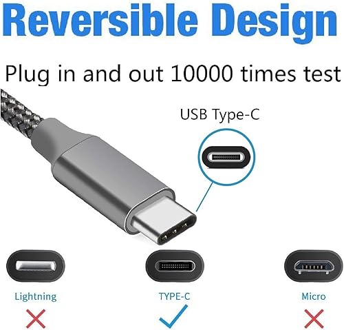 Miniatura 2 de Cable USB tipo C, paquete de 2 unidades de 10 pies, cable de carga trenzado extralargo, cargador rápido para Samsung Galaxy S9 S8 Plus, Note 8,