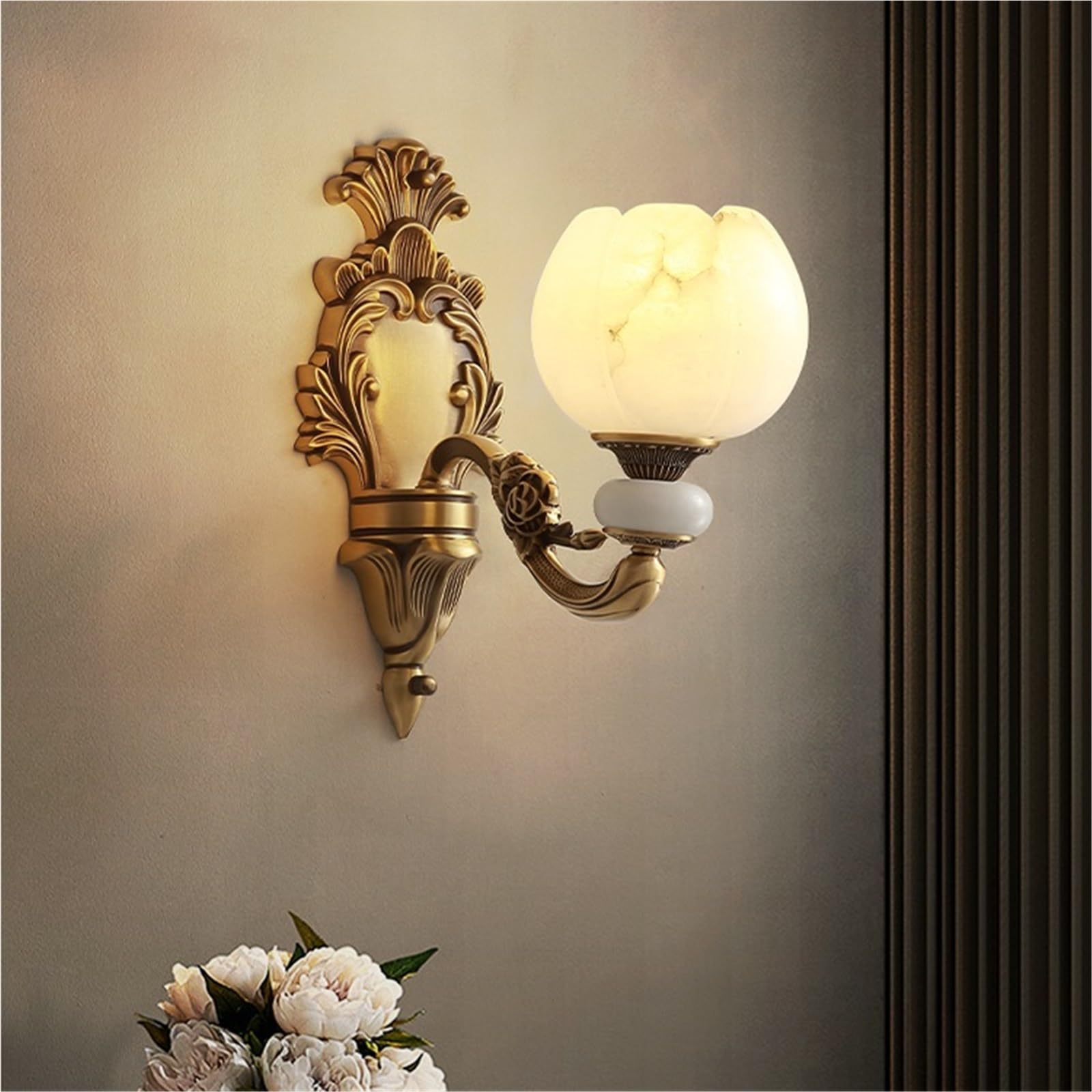 Applique da parete Lampada da parete retrò interamente in rame, illuminazione in marmo di lusso, sala pranzo, soggiorno