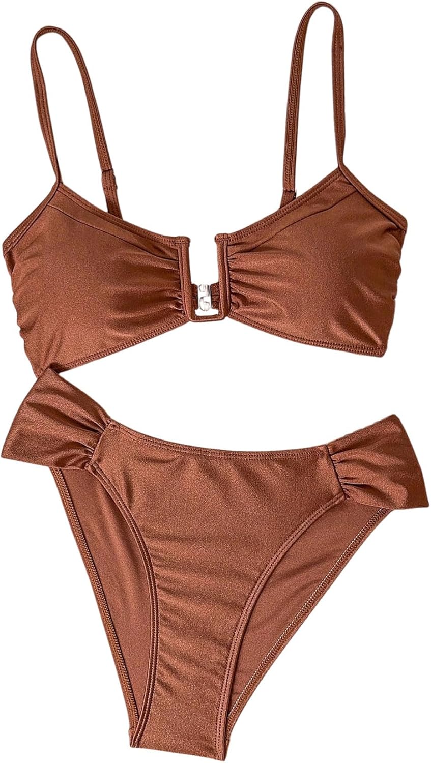 SHENHE Women's Bikini Sets Cheeky High Cut Ruched U Wire Shimmer Bikini Swimsuits Bathing Suit