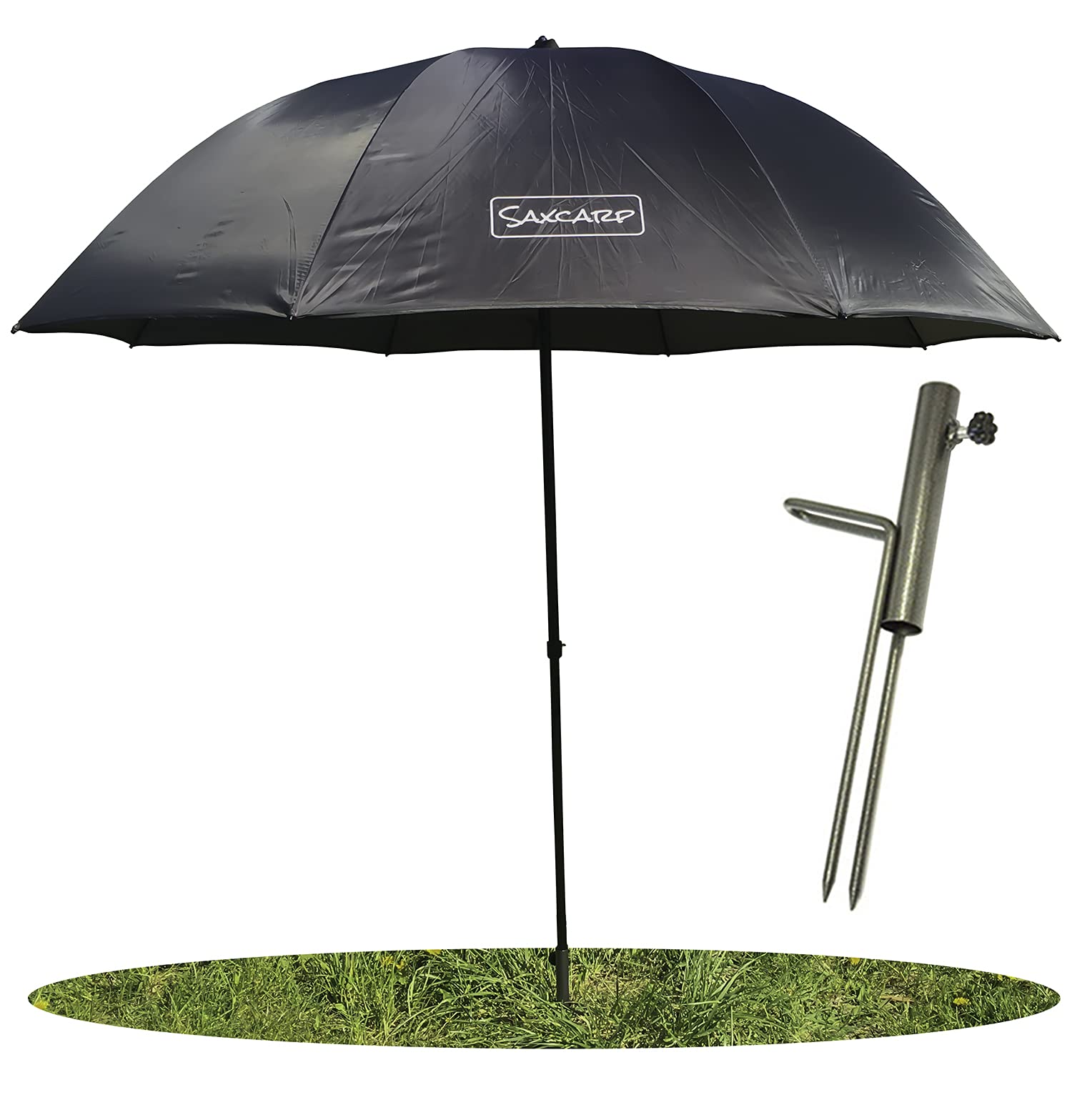 Parapluie de pêche Ø 220 cm, parapluie de pêche avec support de parapluie et piquets, protection contre la pluie, le vent et les rayons UV, 2 hommes et bagages à la carpe + étui gratuit 90209