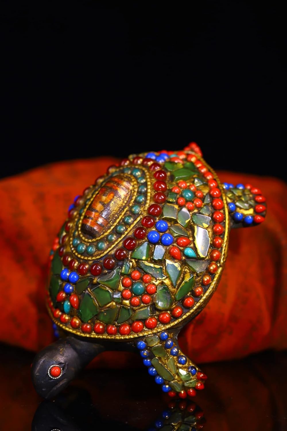 5" Tibetan Temple Collection Old Bronze Mosaic gem Dzi Beads Arabic Numerals Longevity Turtle Gather Fortune Dharma Town House Exorcism