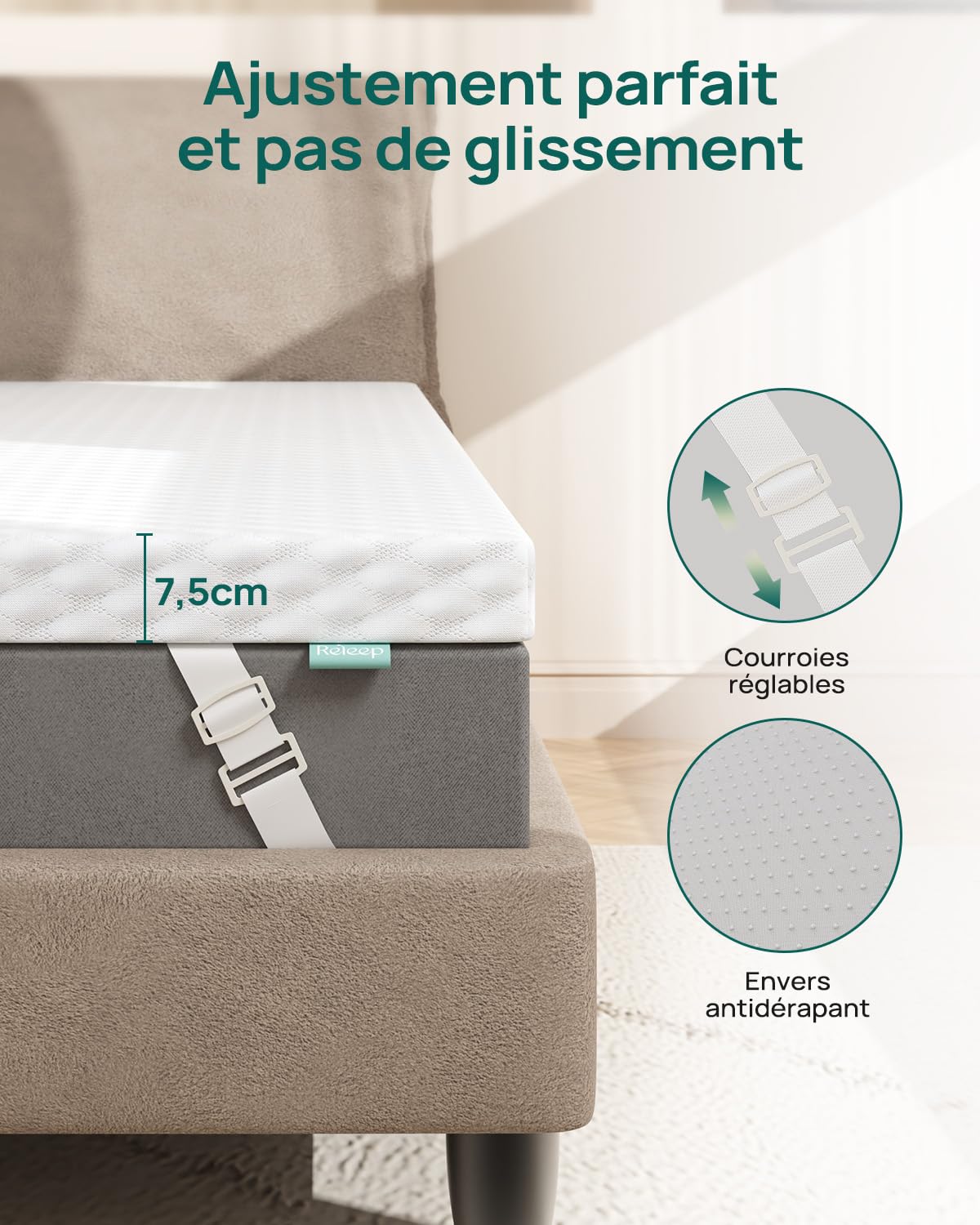 Releep Surmatelas 160x200x7,5cm Mémoire Forme Gel Réversible,Housse Lavable