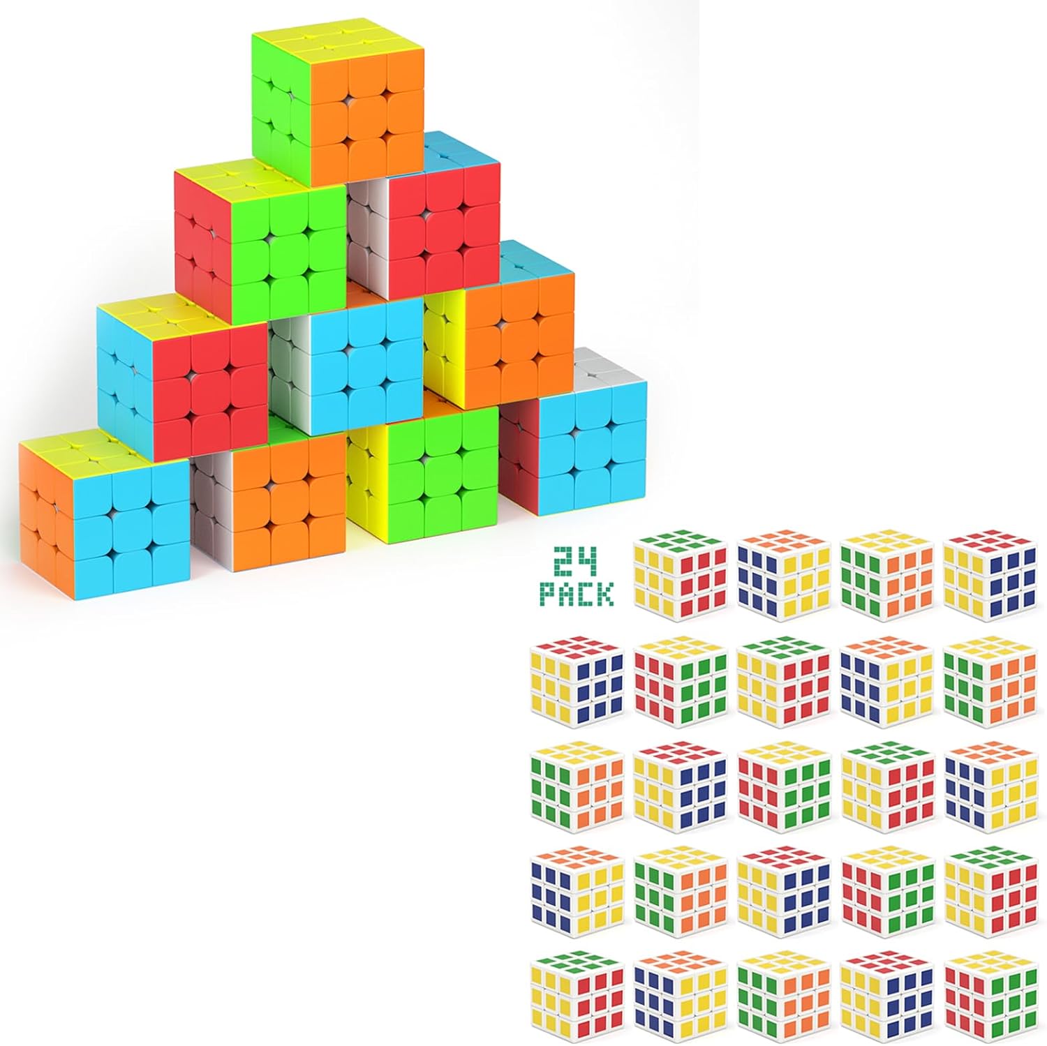 Vdealen 10 Pack Full Size 3x3x3 Speed Cube & 24 Pack Mini Cube Puzzle Party Favors for Kids