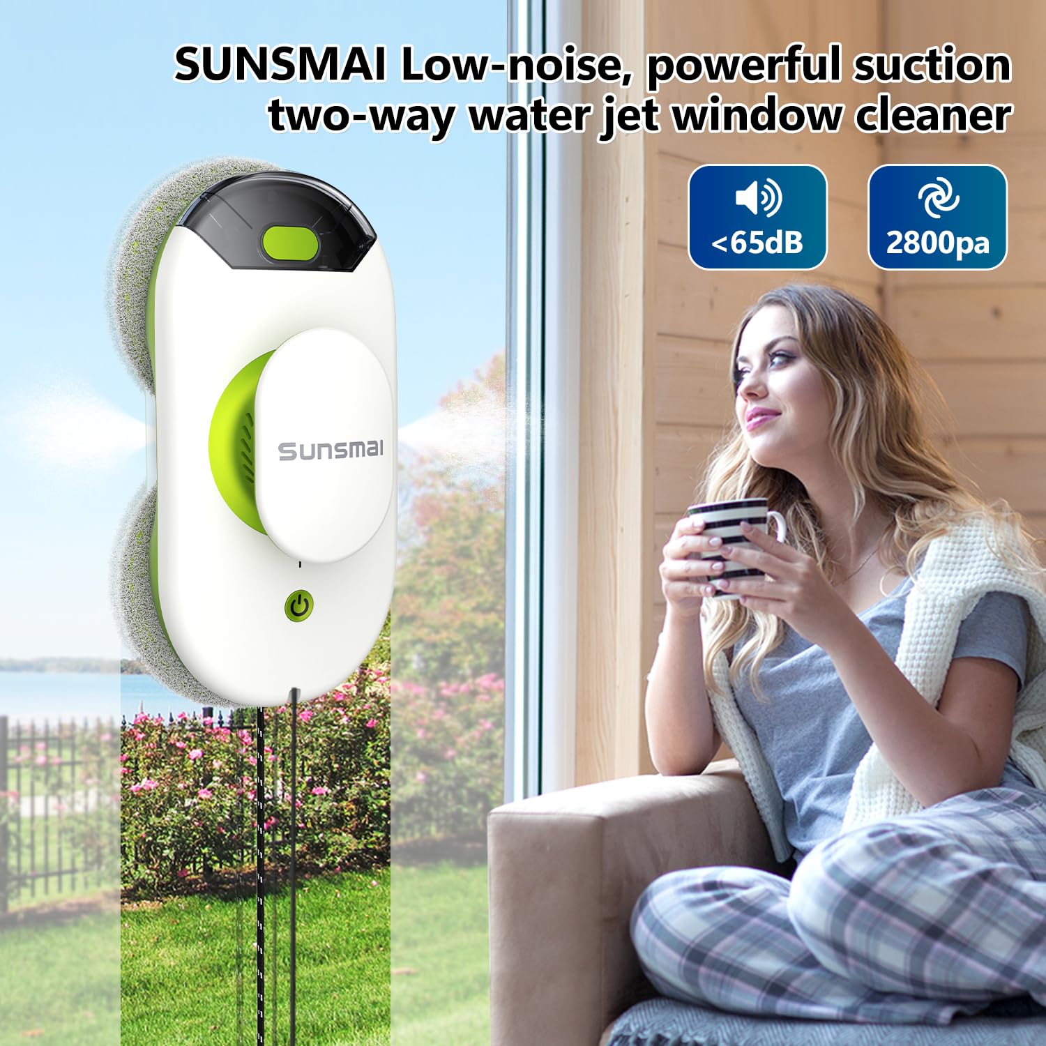 SUNSMAI Doppio getto d'acqua robot lavavetri, Automatic Path Planning robot lavavetri, Edge Detection lavavetri elettrico, cavo di alimentazione da 6,4 m Serbatoio dell'acqua da 50 ml(verde)