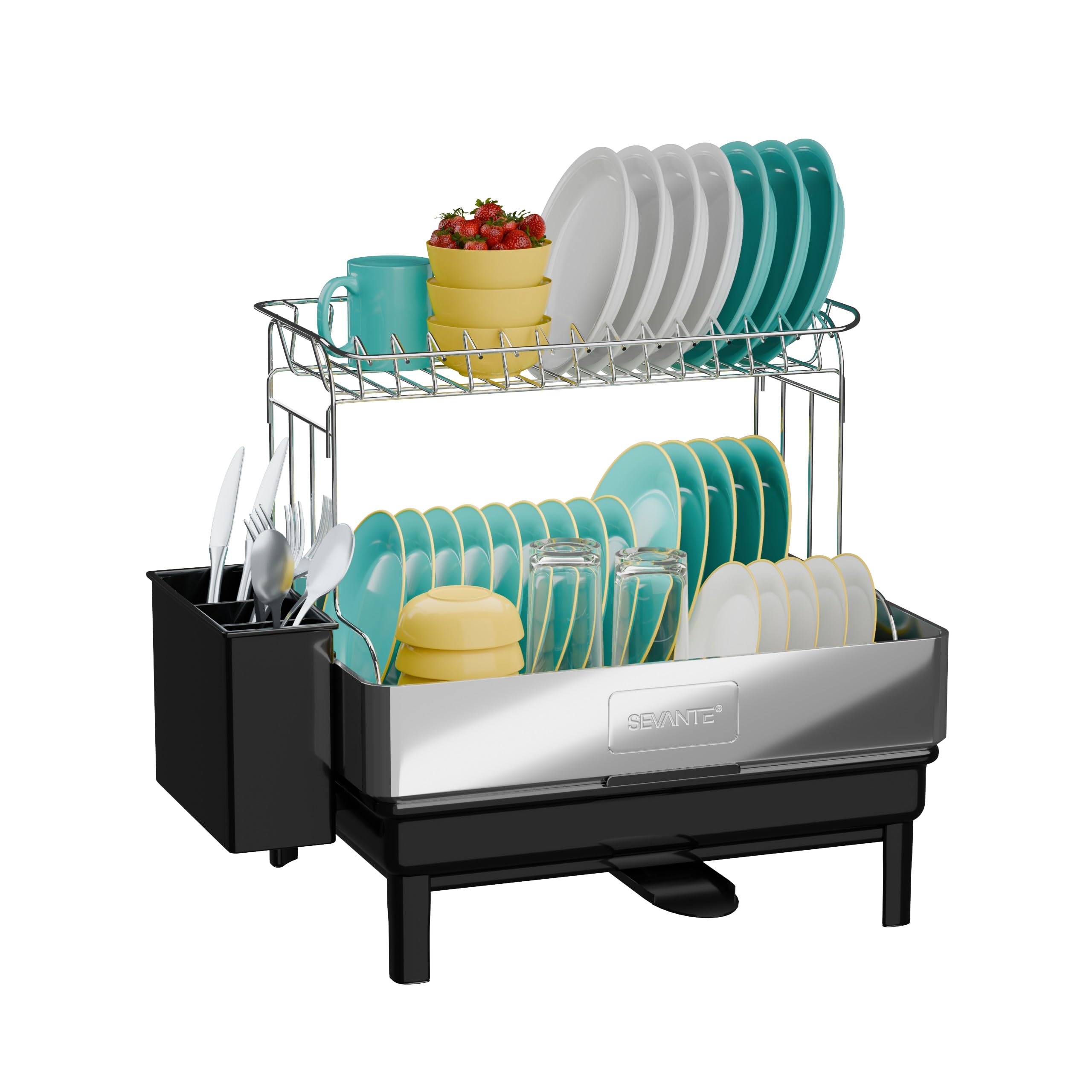 Abtropfgestell Geschirr Edelstahl Schwarz 48,5x32x38,5 cm - Geschirrabtropfgestell Kitchen - Geschirrständer - Moderne Abtropfgestell - Dish Drainer
