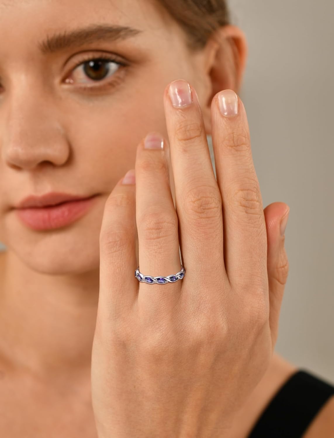 YL Twisted Rings 925 Sterling Silver Infinity Ring 2x4mm Marquise Cut Birthstone Eternity Band for Women