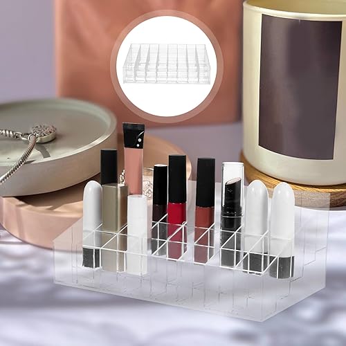 Miniatura 8 de Housoutil Multi-grid Lipstick Holder and Desktop Lipstick Rack 2pcs 40-slot Acrylic Makeup Organizer for Vanity and Cosmetic Storage at Home