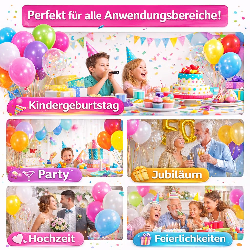 BALLONGAS FÜR 50 Luftballons + 50 Ballons + FÜLLVENTIL | Helium Einweg Flasche Luftballon Folienballon Deko Geburtstag Party Hochzeit