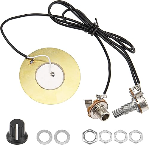 1 paquete de Yootones - Transductor piezoeléctrico para pastilla de guitarra de 1.969 in, amplificador precableado con conector de salida de 0.250