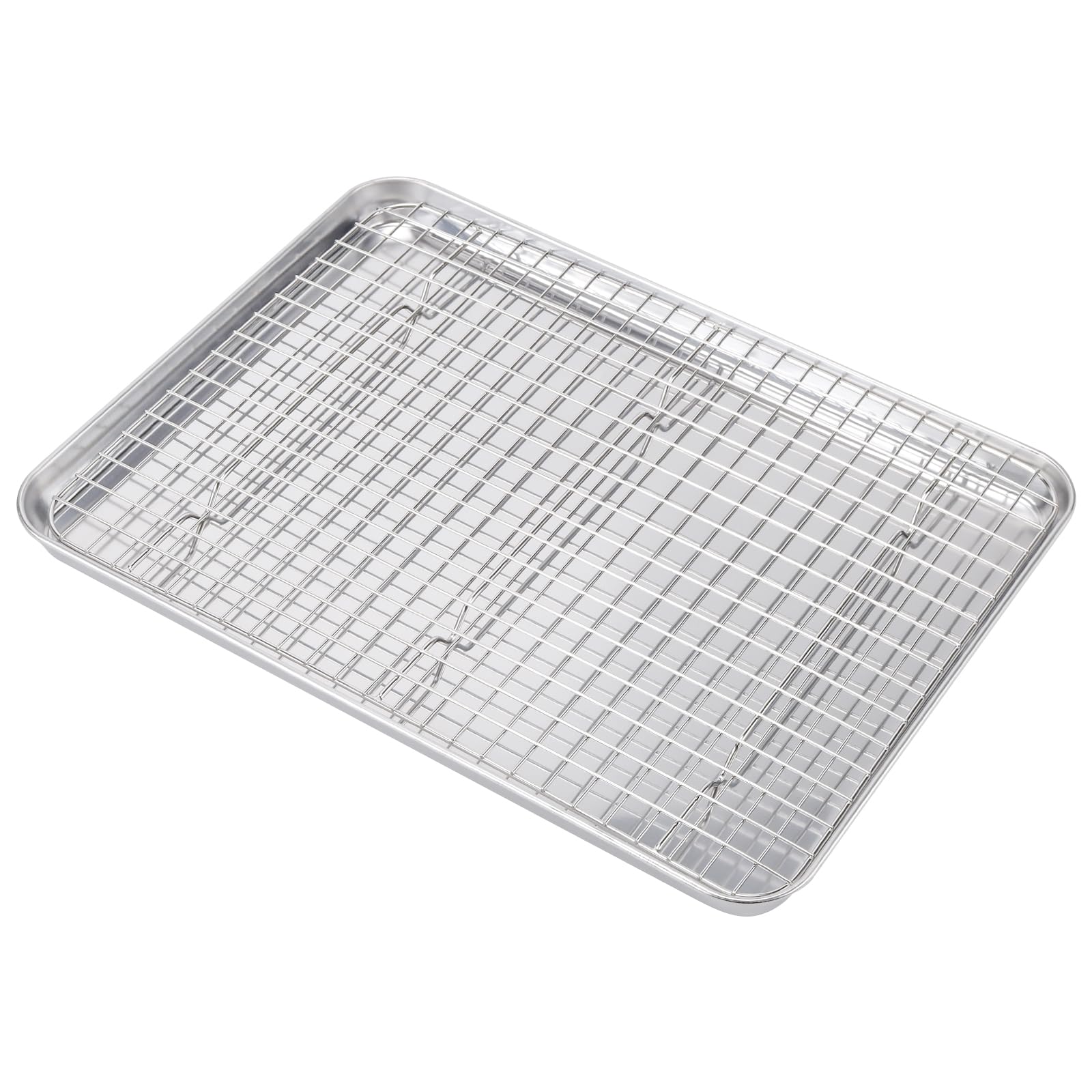 Teglia da Forno Rettangolare in Acciaio Inox con Griglia di Raffreddamento, Set 4 Pezzi (2 Teglie e 2 Griglie), 40,5 x 30,5 x 2,5 cm, Lavabile in Lavastoviglie