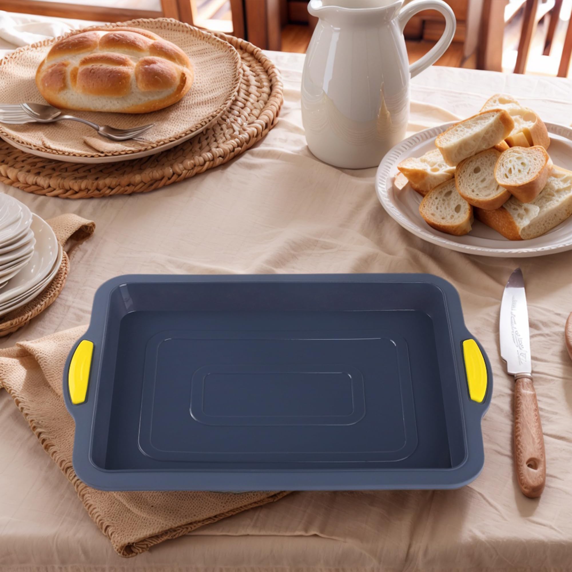 3 paquetes de moldes antiadherentes de silicona para hornear, fáciles de liberar, resistentes al calor, para hornear pasteles, tartas de queso, 13.4 x 13.4 x 1 pulgadas, color amarillo