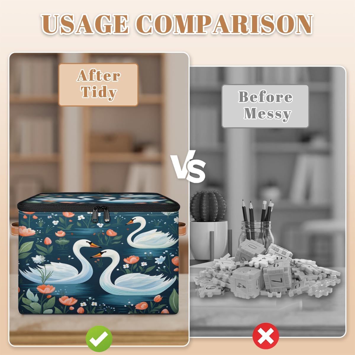Storage Bin Set of 2 Animal Birds Floral Storage Basket with Zipper Lid & Handle Foldable Closet Shelf 2 Pack Cloth Organizer Basket Cube Bins Clothes Organizer for Nursery, Bedroom