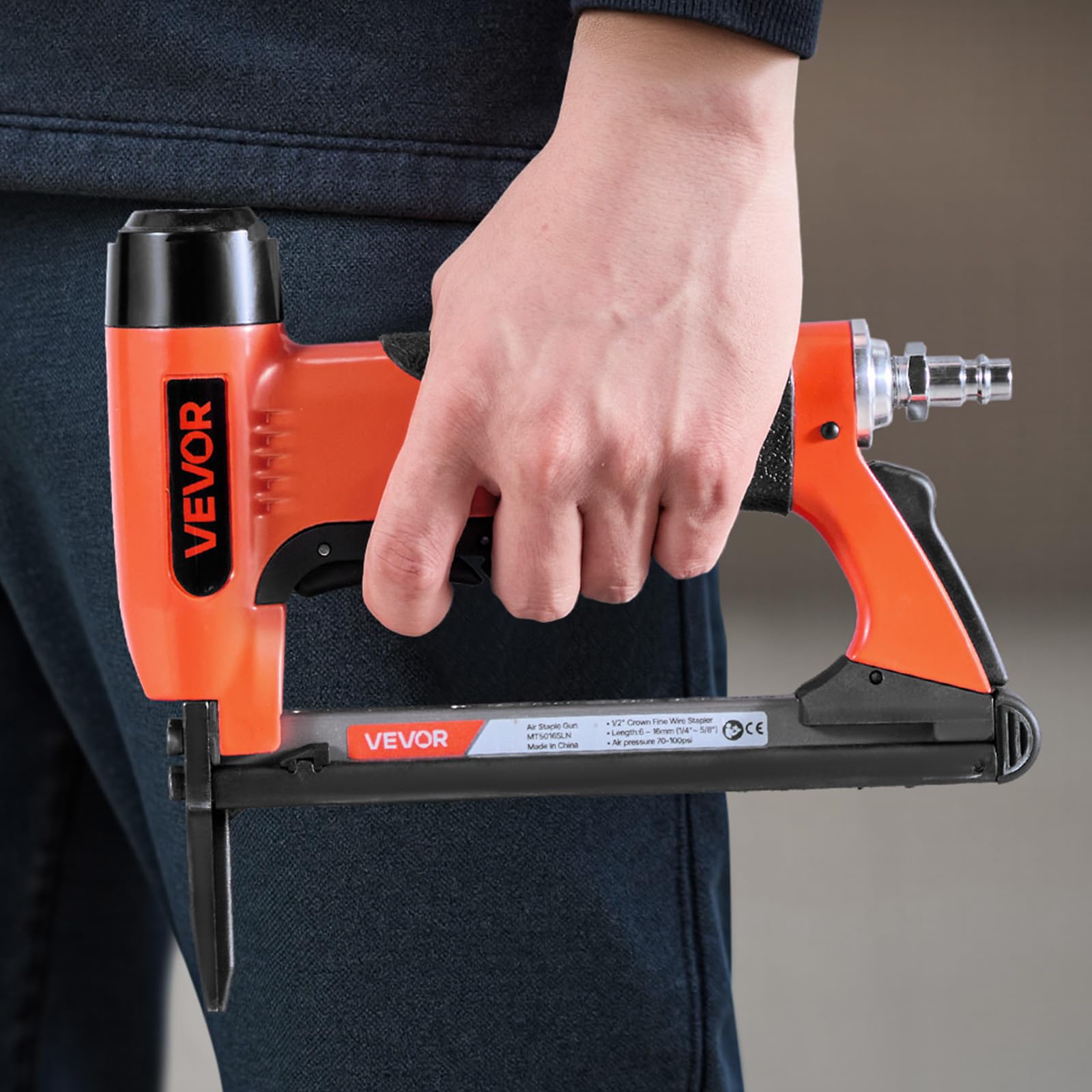 VEVOR Chiodatrice Pneumatica, per Tappezzeria Calibro 20 a Becco Lungo per Punti Metallici a Filo Sottile Serie 50, Corona da 12,8 mm, Caricamento 110 Pezzi, Spillatrice Pneumatica per Tappezzeria