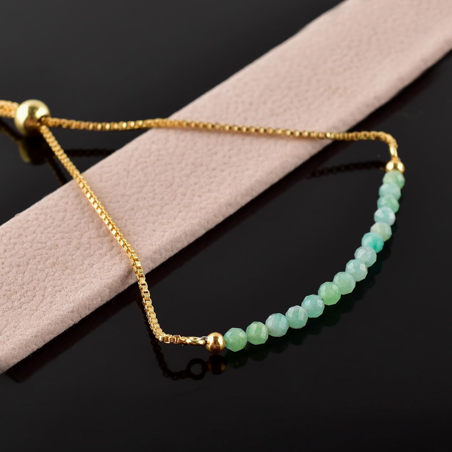 InfinityGemsArt Gemstones Bracelets For Women Birthstone Jewelry Micro Beads Beaded Stone Bolo Slider Crystals Bracelet, 14K Gold Plated Adjustable Chain - Image 5