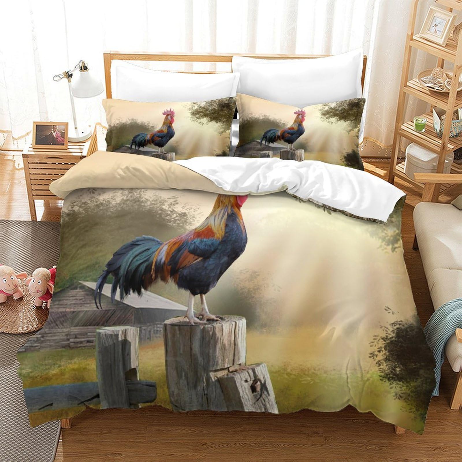 P1s9u7w5y Gallic Rooster-5 3D Printed Rustic Rooster Duvet Cover Set 3Pcs Microfiber Farm Animal Bedding Set Double（200X200cm）