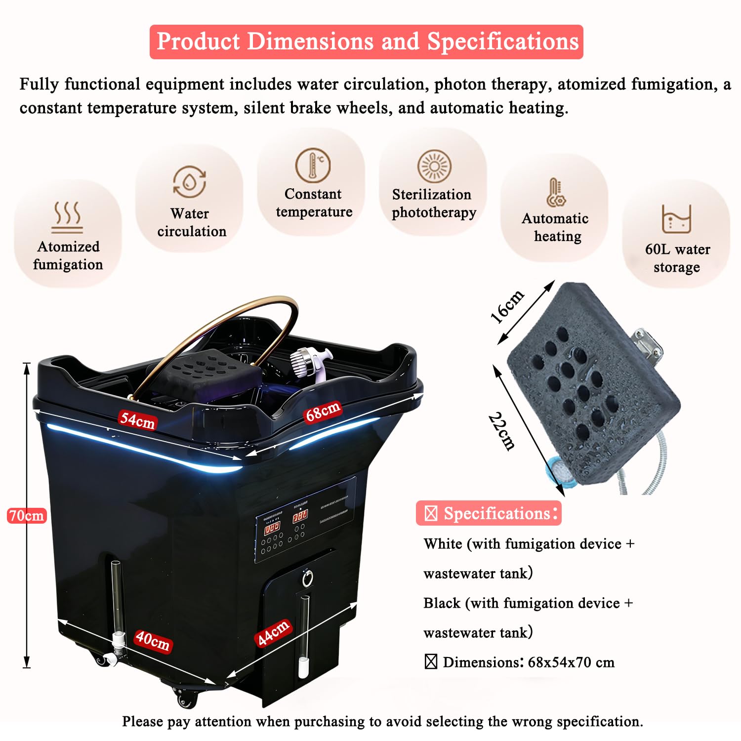 Head Spa Waschbecken, Haarwaschbecken mit 60L Wassertank + 20L Abwassertank, Mobiles Waschbecken, Friseurwaschbecken, inklusive Dampfbegaser, für Kopf Head Spa und Friseursalons, Schwarz