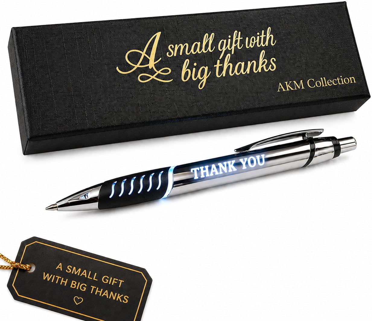 Luxury Pen for Men and Women, Premium “Thank You” Gift Set with LED Light Engraving, Fancy Writing Instrument in Gift Box, Nice for Work, Graduation Gift for Teacher, Boss, Coworker