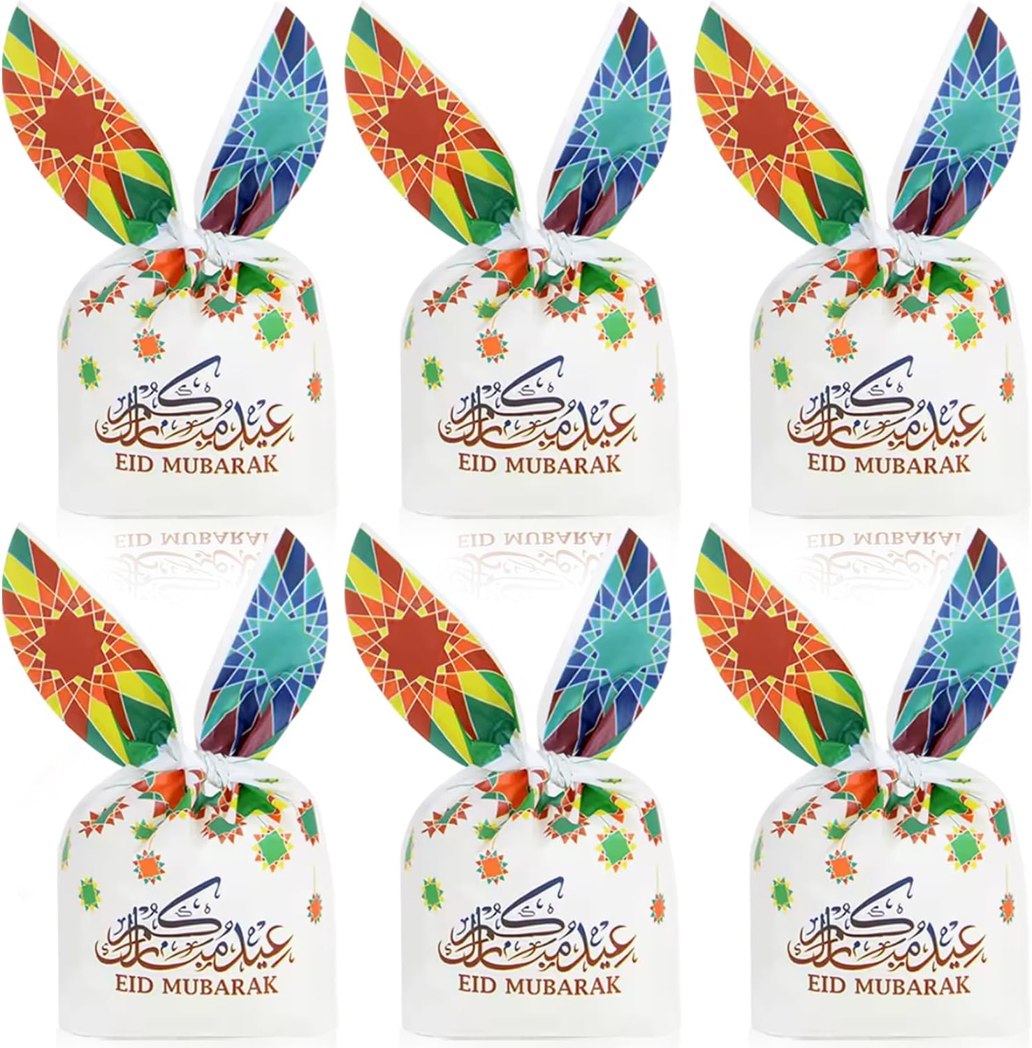 KTBANBANNEY 100 Pcs Eid Mubarak Plastic Gift Bags Ramadan Kareem Rabbit Ear Shape Candy Goodie Bags Snack Wrap For Muslim Islamic Festival Party Decorations