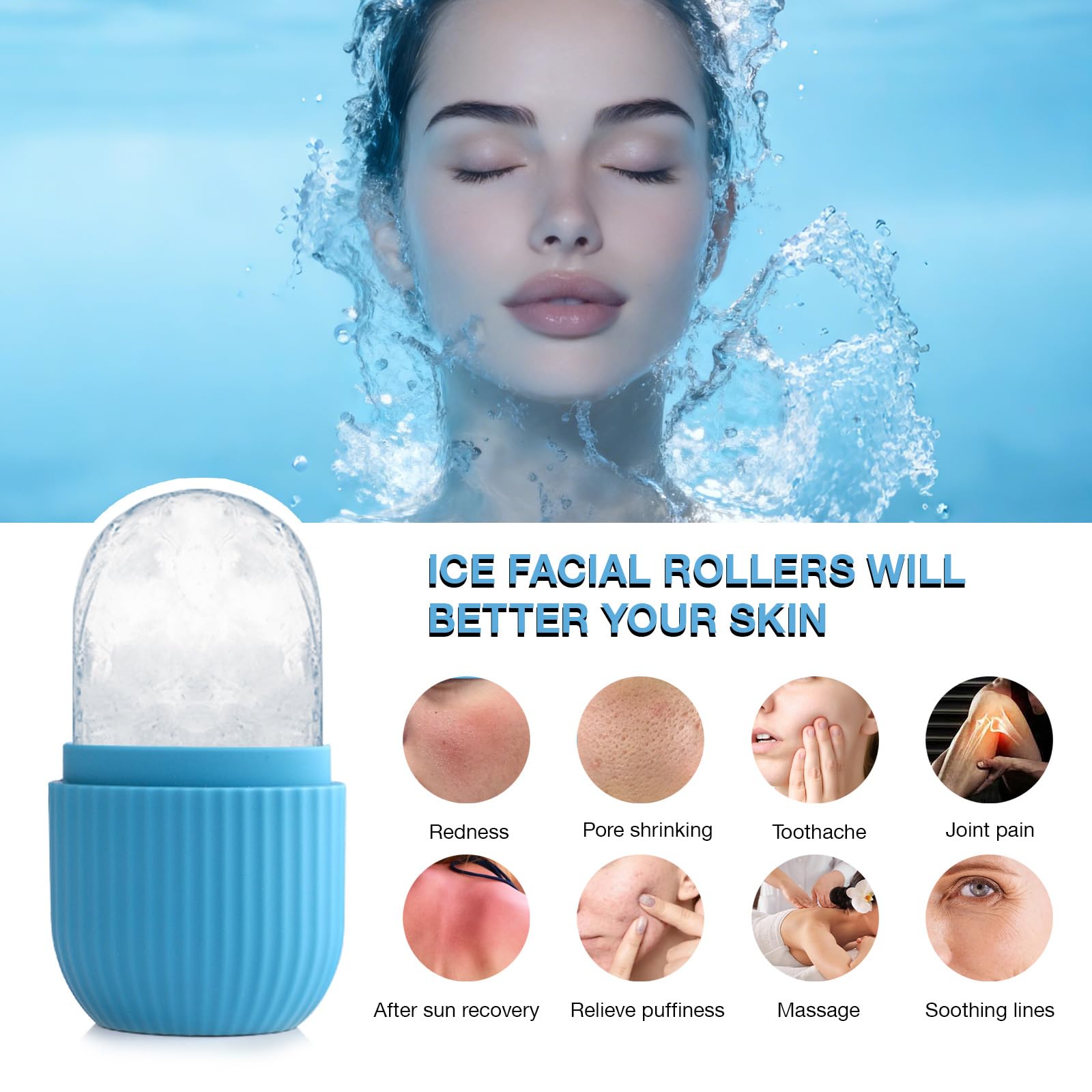 AiQInu Ice Roller, Rullo di Ghiaccio Facciale riutilizzabile Eye Ice Massage, Restringe i pori, riduce il gonfiore