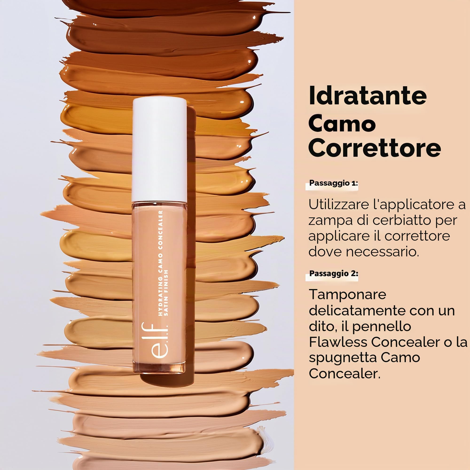 e.l.f., Hydrating Camo Concealer, leggero, coprenza totale, a lunga tenuta, nasconde, corregge, copre, idrata, illumina, finish satinato, resiste tutto il giorno, 6 mL (0,20 fl oz), Medium Peach