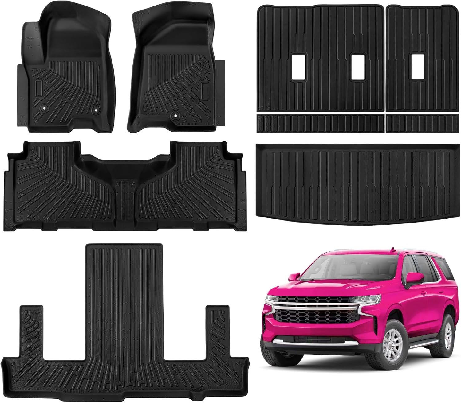 Floor Mats for Chevrolet/Chevy Tahoe/GMC Yukon 7 Seater 2025-2021 Full Set All Weather Tahoe/Yukon Floor Mats for Chevrolet/Chevy Tahoe/GMC Yukon Accessories 2025-2021 TPE Back Seat Cover