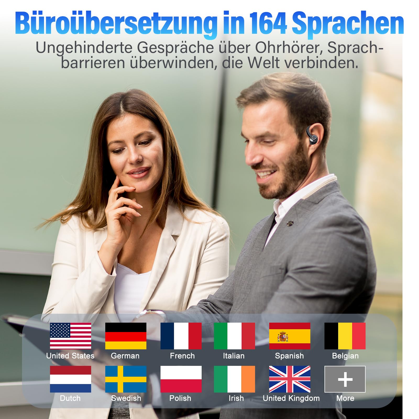 AI Kopfhörer Übersetzer, 3-in-1 Bluetooth 5.4 Echtzeit Sprachübersetzungs Kopfhörer, 164 Sprachen (mit App), 48Std Übersetzer Ohrhörer mit ENC Mic, 8 Übersetzungsmodi für Studium, Reisen, Business